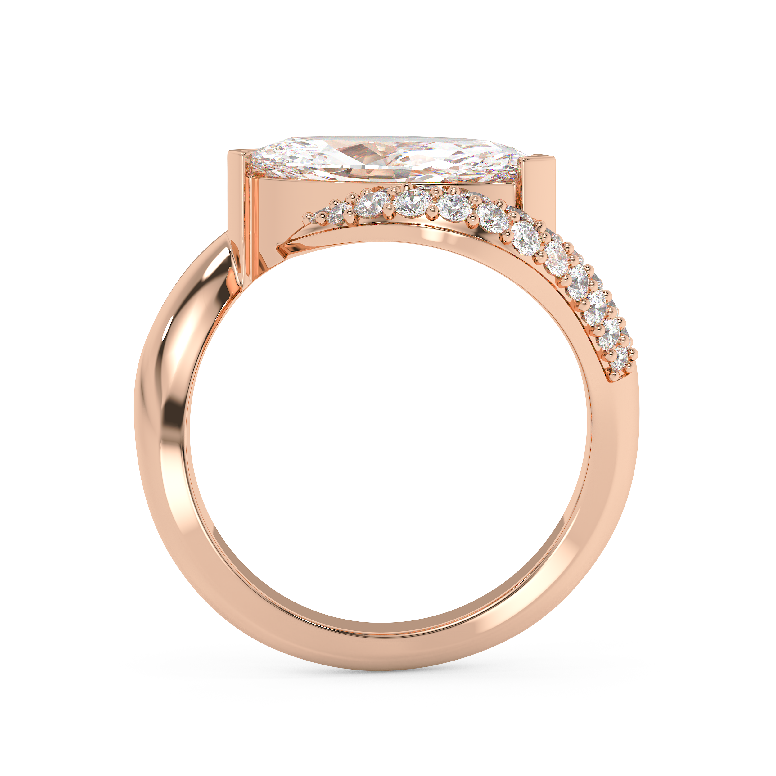 East West Marquise Half Pave Lab Grown Diamond Engagement Ring