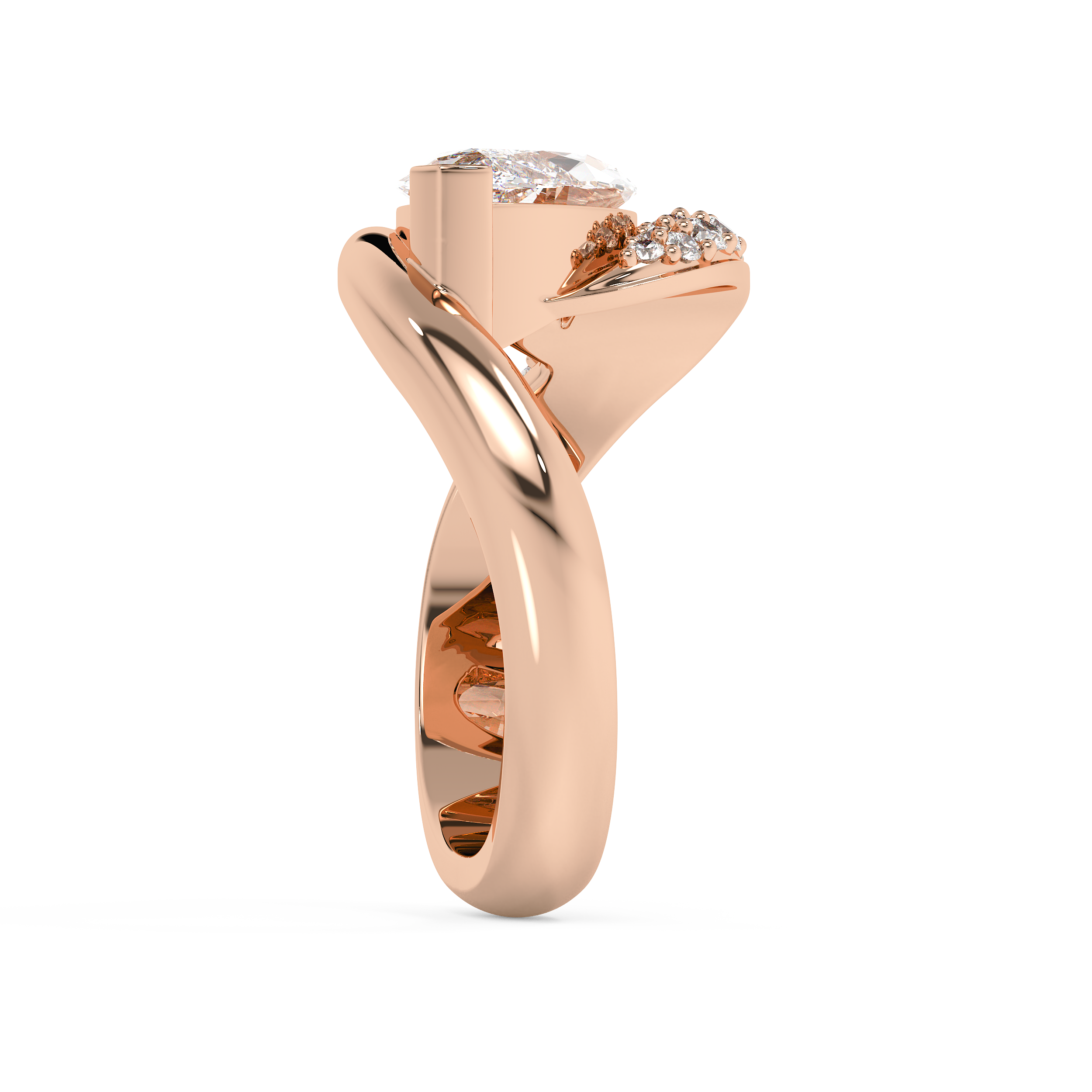 East West Marquise Half Pave Lab Grown Diamond Engagement Ring