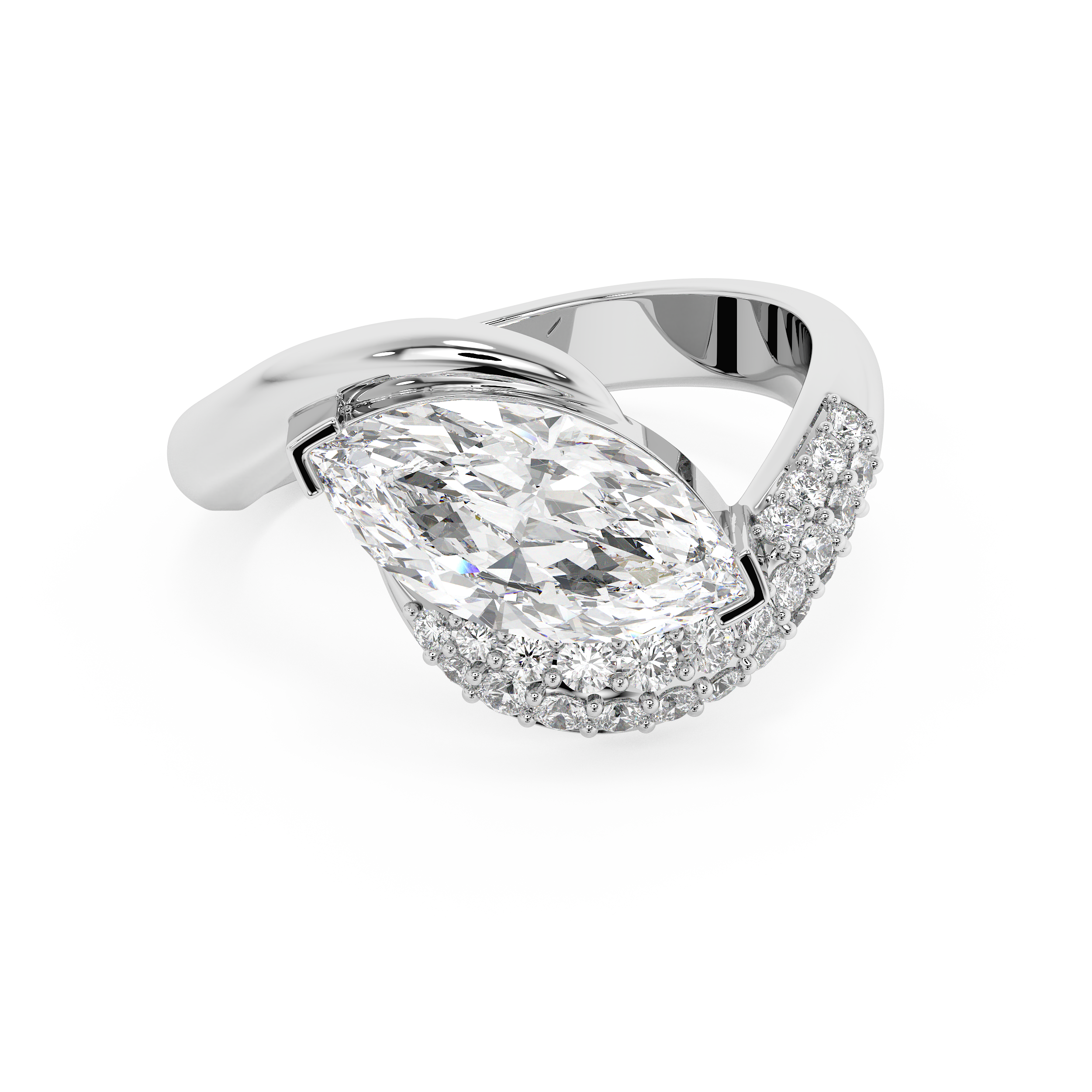 East West Marquise Half Pave Lab Grown Diamond Engagement Ring