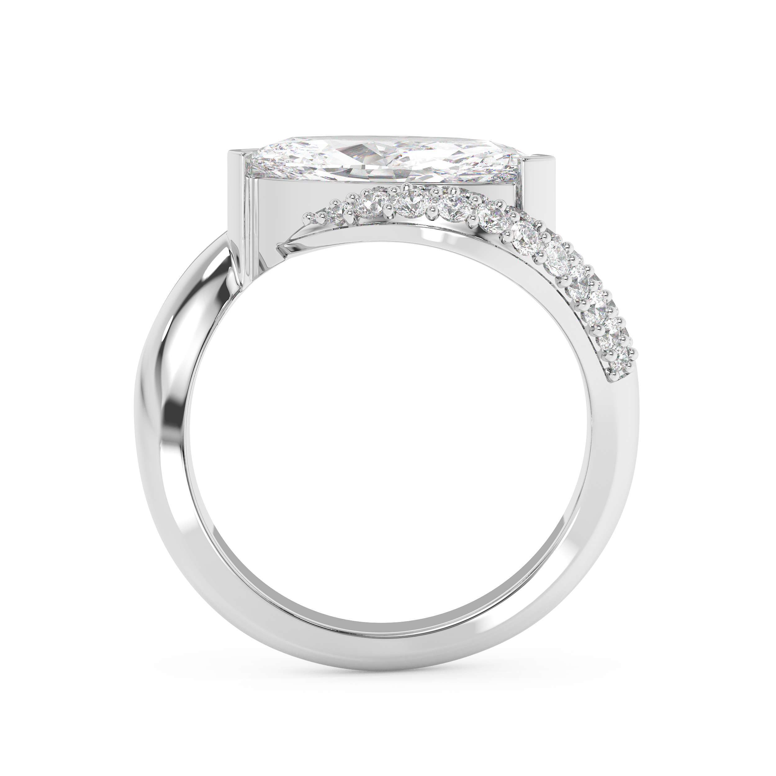 East West Marquise Half Pave Lab Grown Diamond Engagement Ring