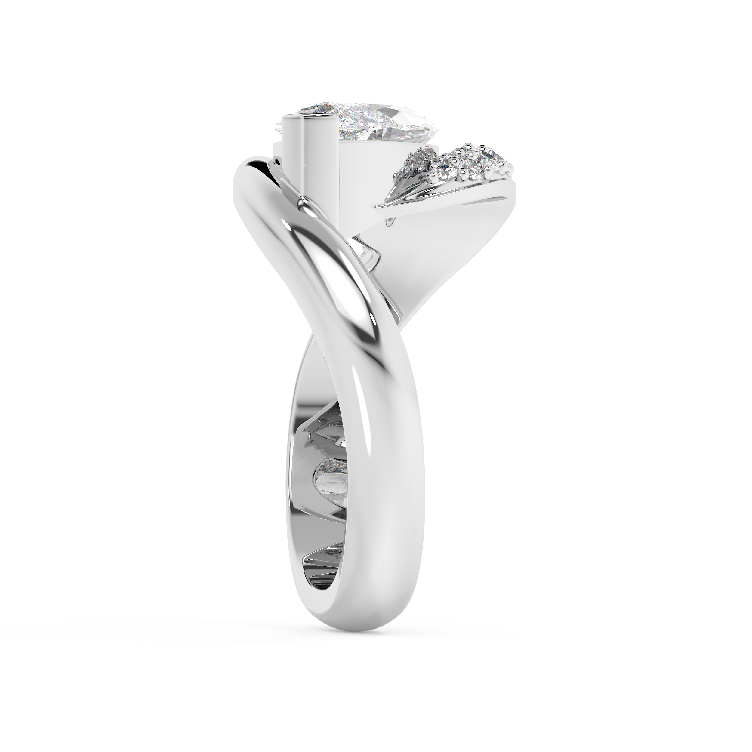 East West Marquise Half Pave Lab Grown Diamond Engagement Ring