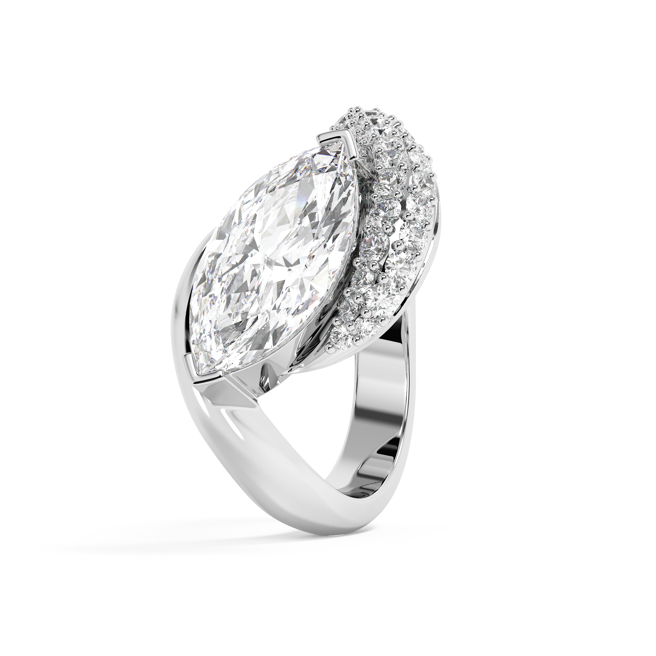 East West Marquise Half Pave Lab Grown Diamond Engagement Ring