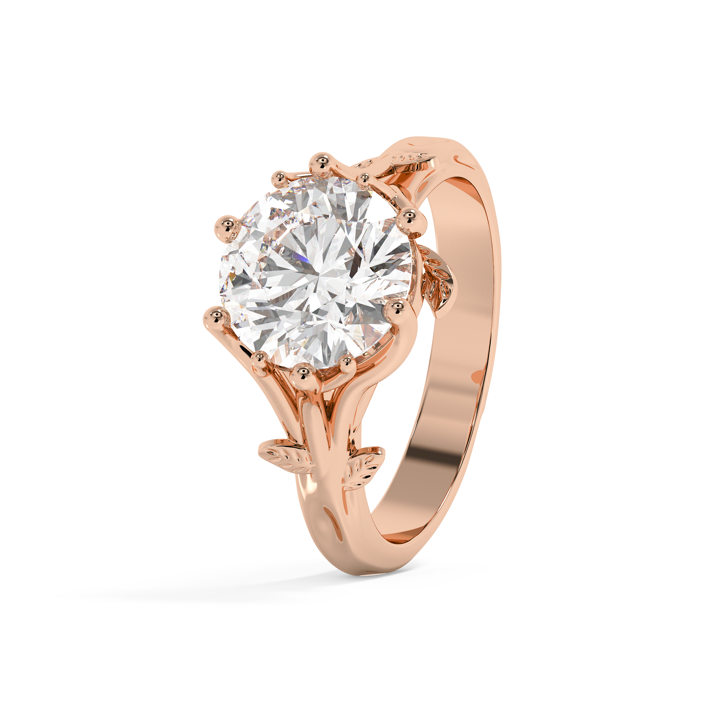 Round Nature Inspired Lab Grown Diamond Engagement Ring