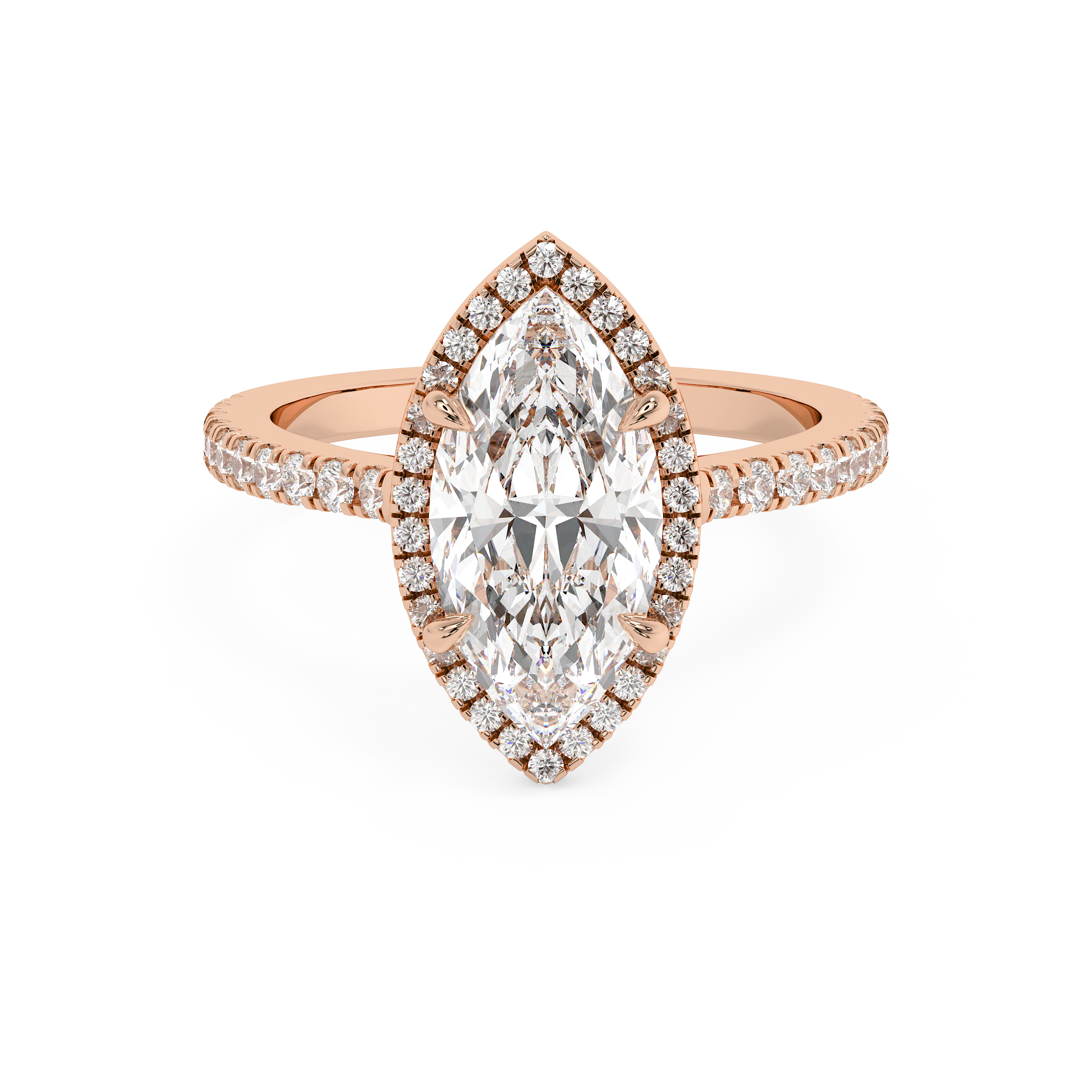 Marquise Halo & Pave Cathedral Lab Grown Diamond Engagement Ring