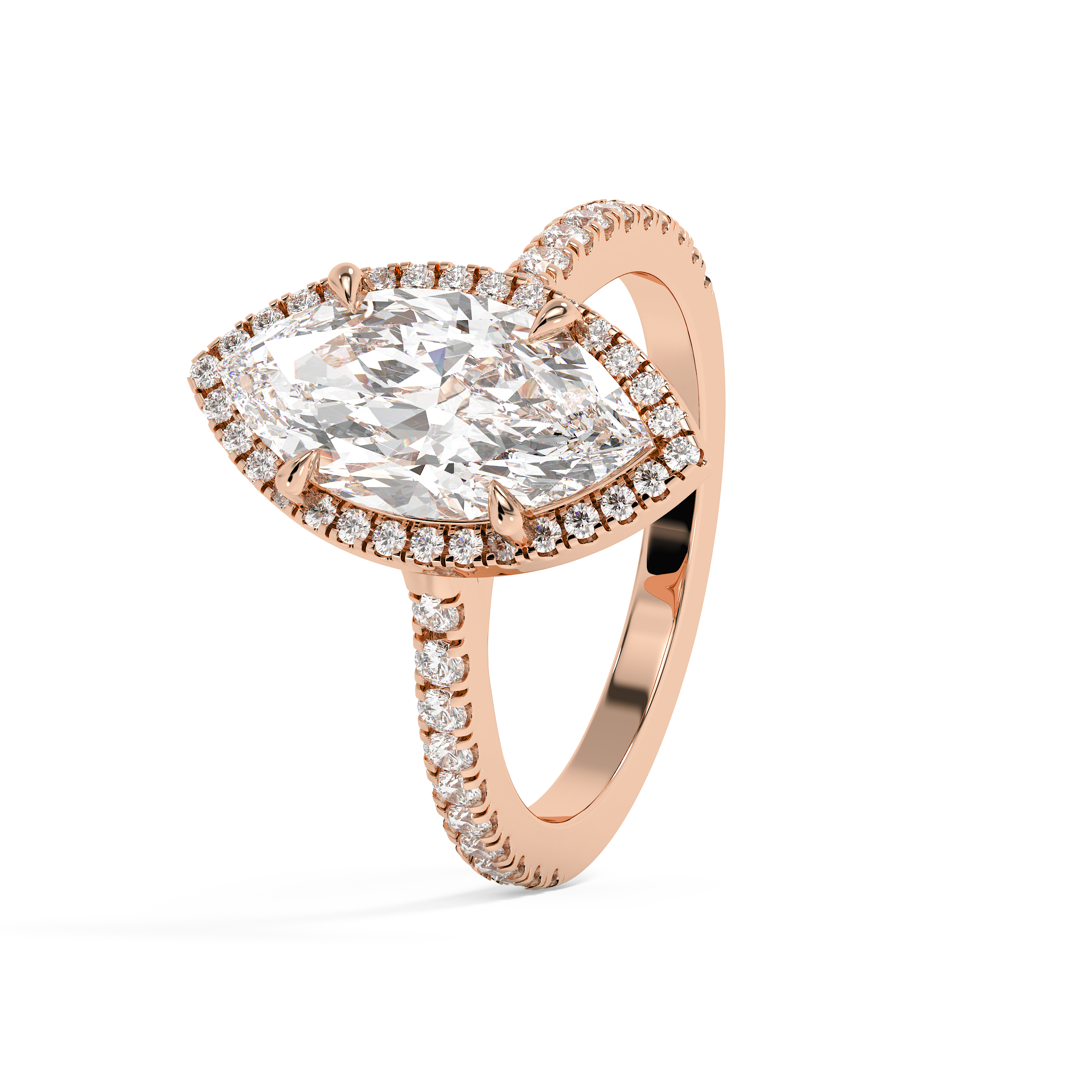 Marquise Halo & Pave Cathedral Lab Grown Diamond Engagement Ring