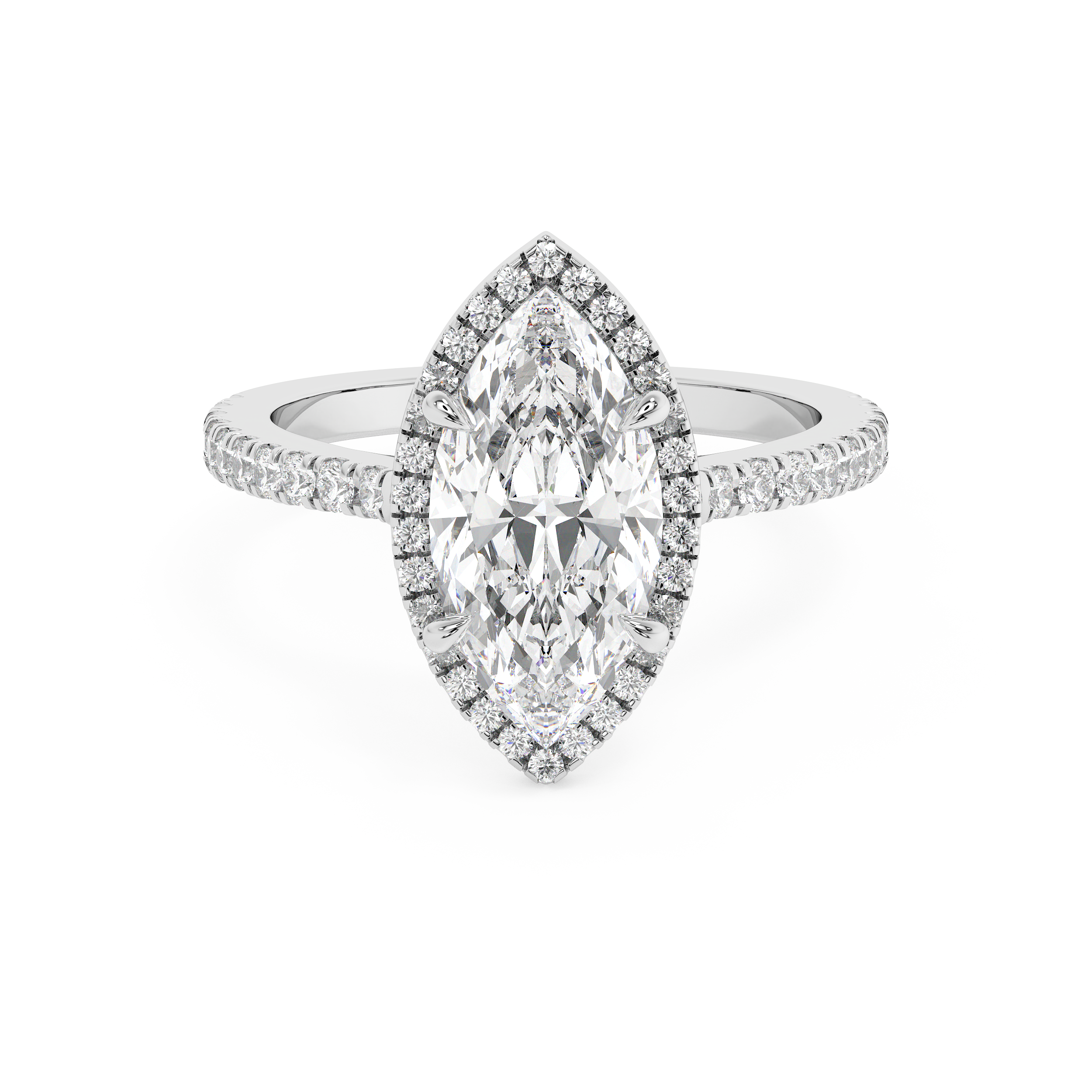 Marquise Halo & Pave Cathedral Lab Grown Diamond Engagement Ring