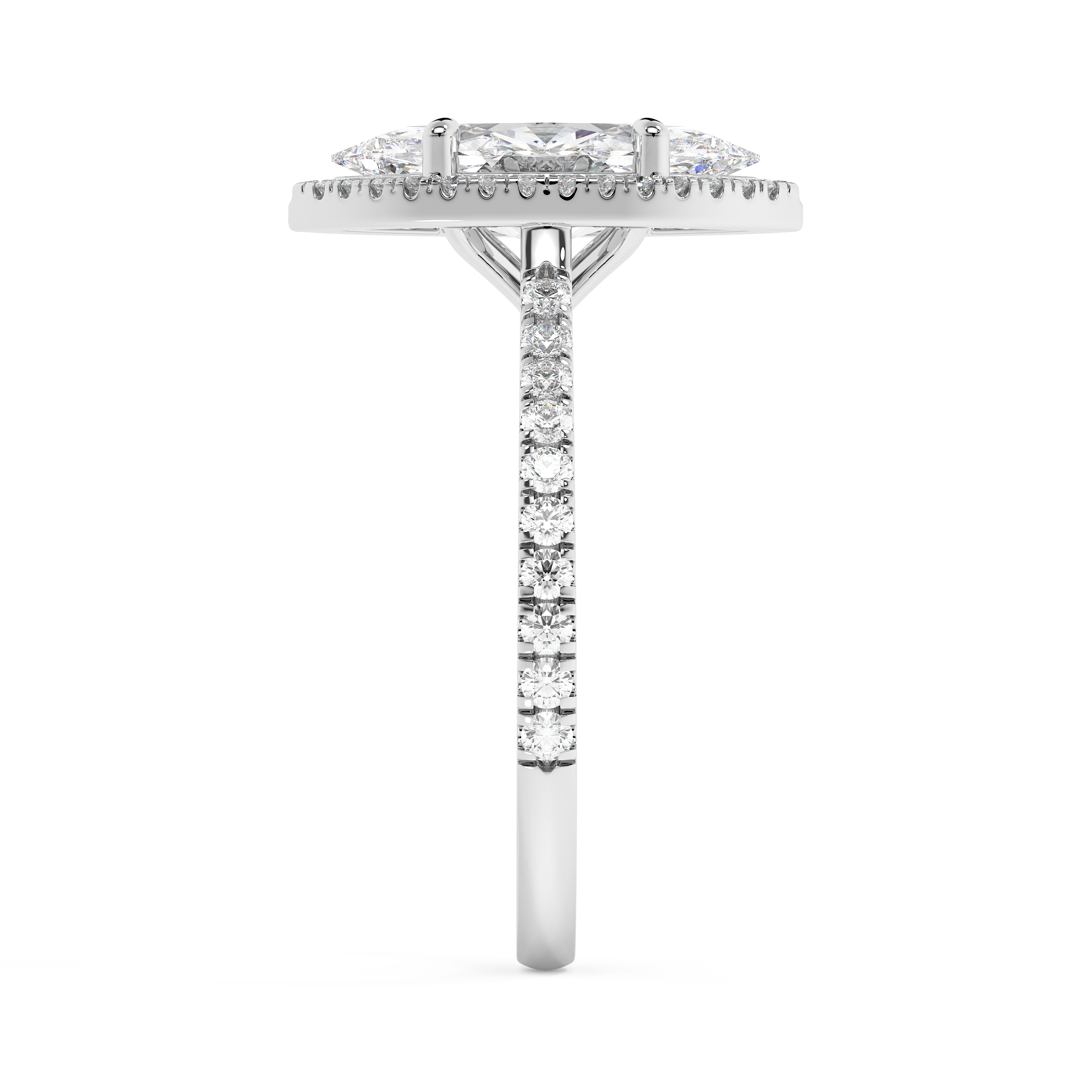 Marquise Halo & Pave Cathedral Lab Grown Diamond Engagement Ring