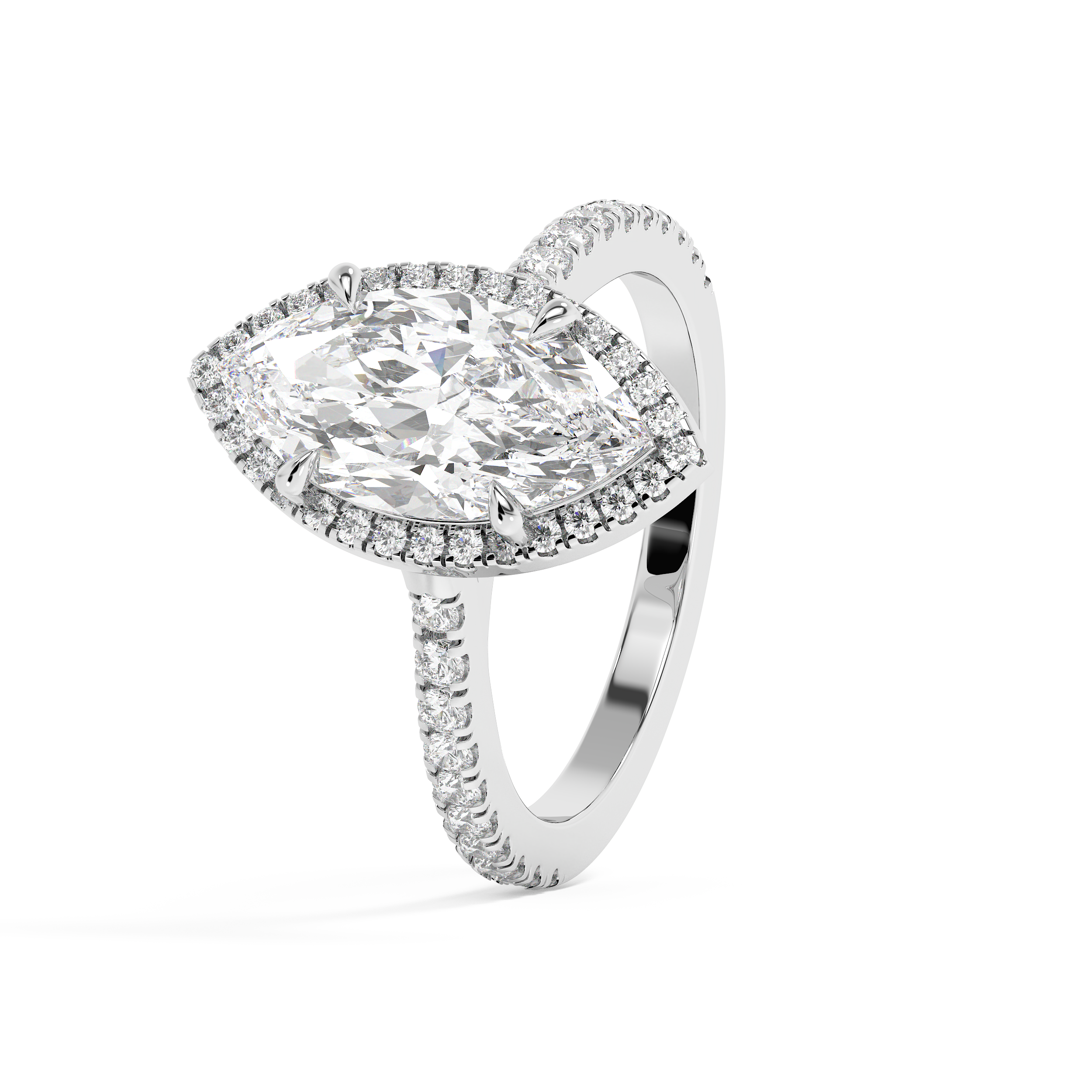 Marquise Halo & Pave Cathedral Lab Grown Diamond Engagement Ring
