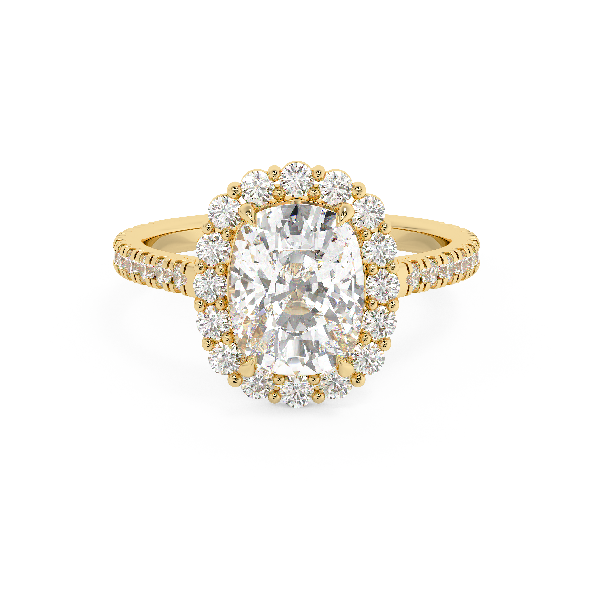 Elongated Cushion Halo & Pave Cathedral Lab Grown Diamond Engagement Ring