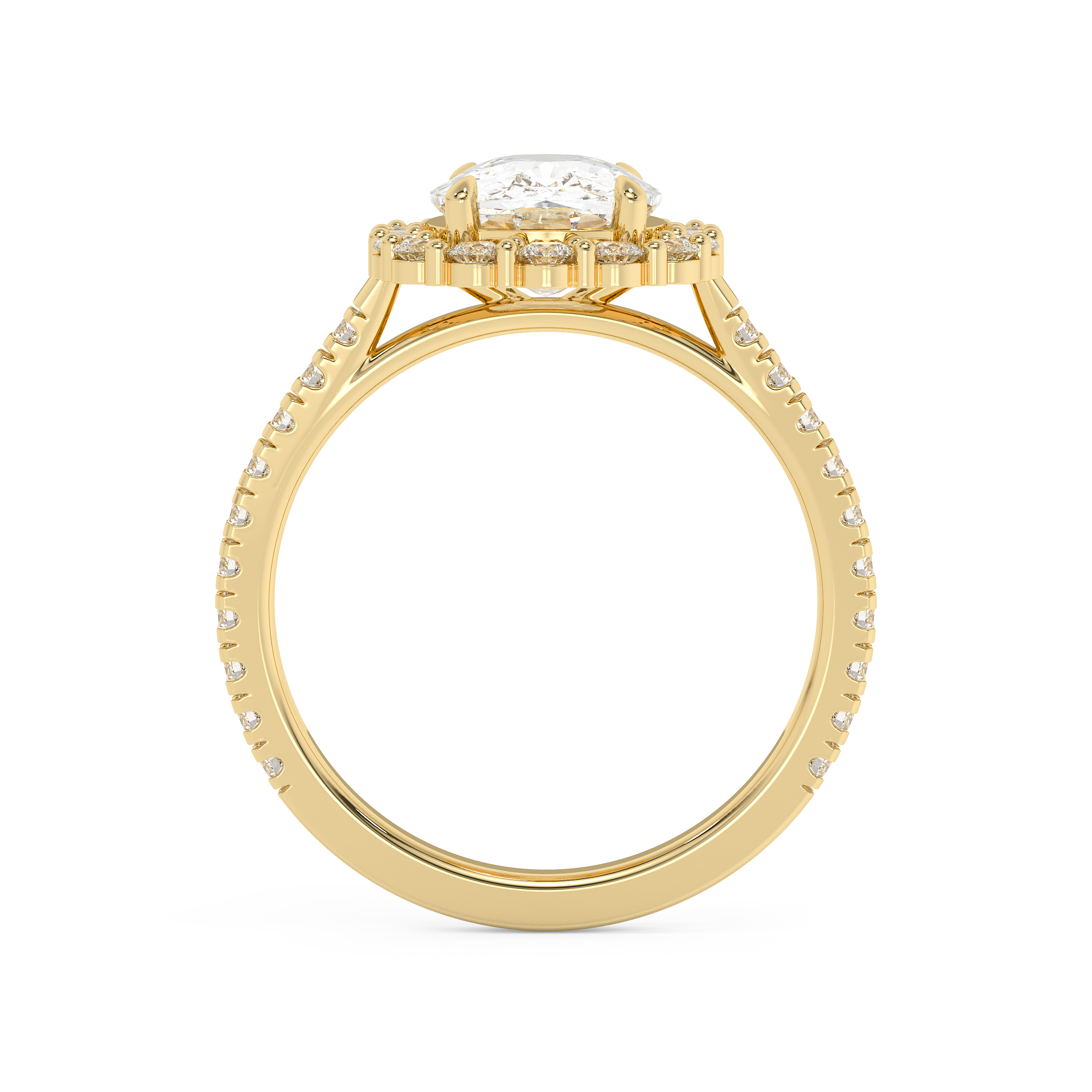 Elongated Cushion Halo & Pave Cathedral Lab Grown Diamond Engagement Ring