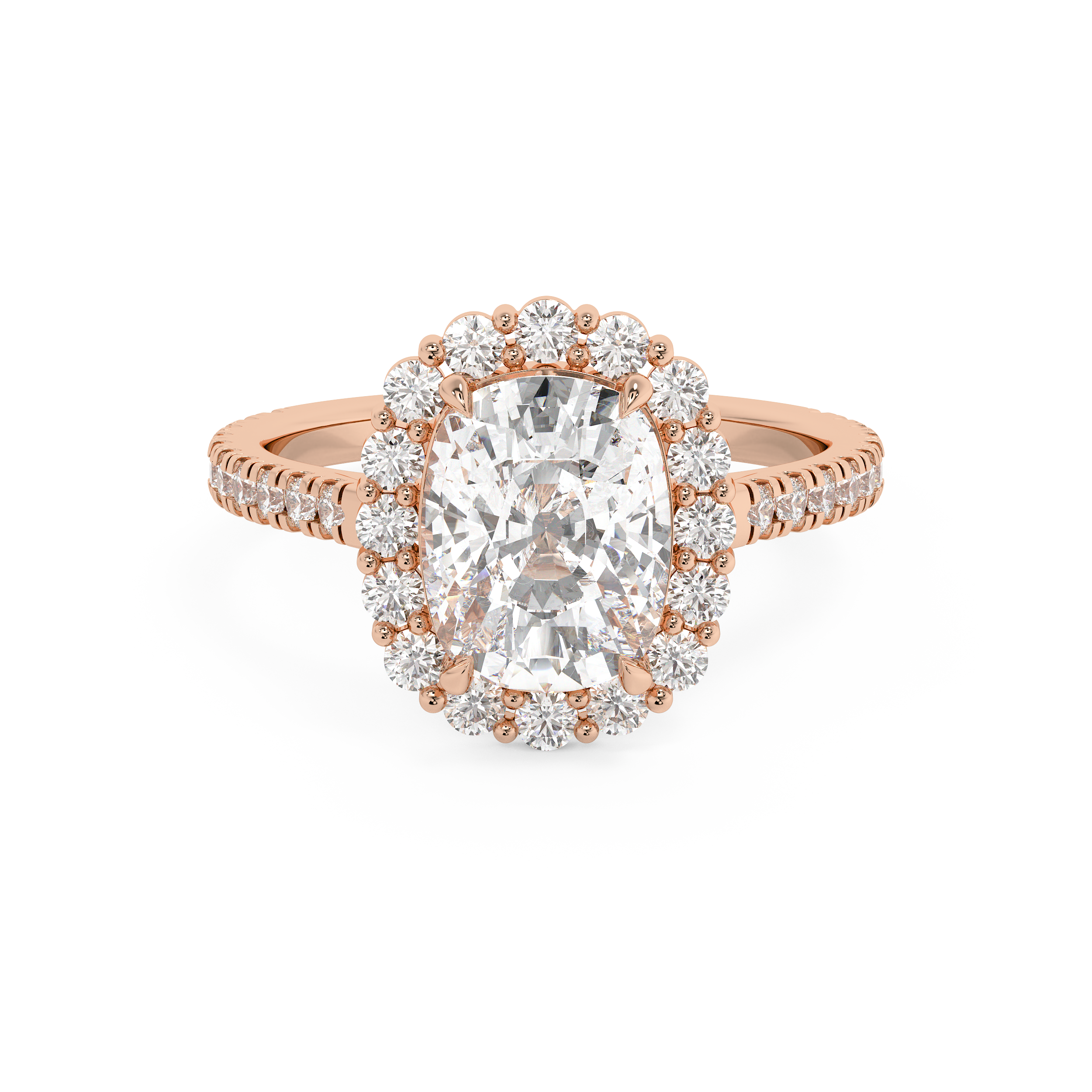 Elongated Cushion Halo & Pave Cathedral Lab Grown Diamond Engagement Ring