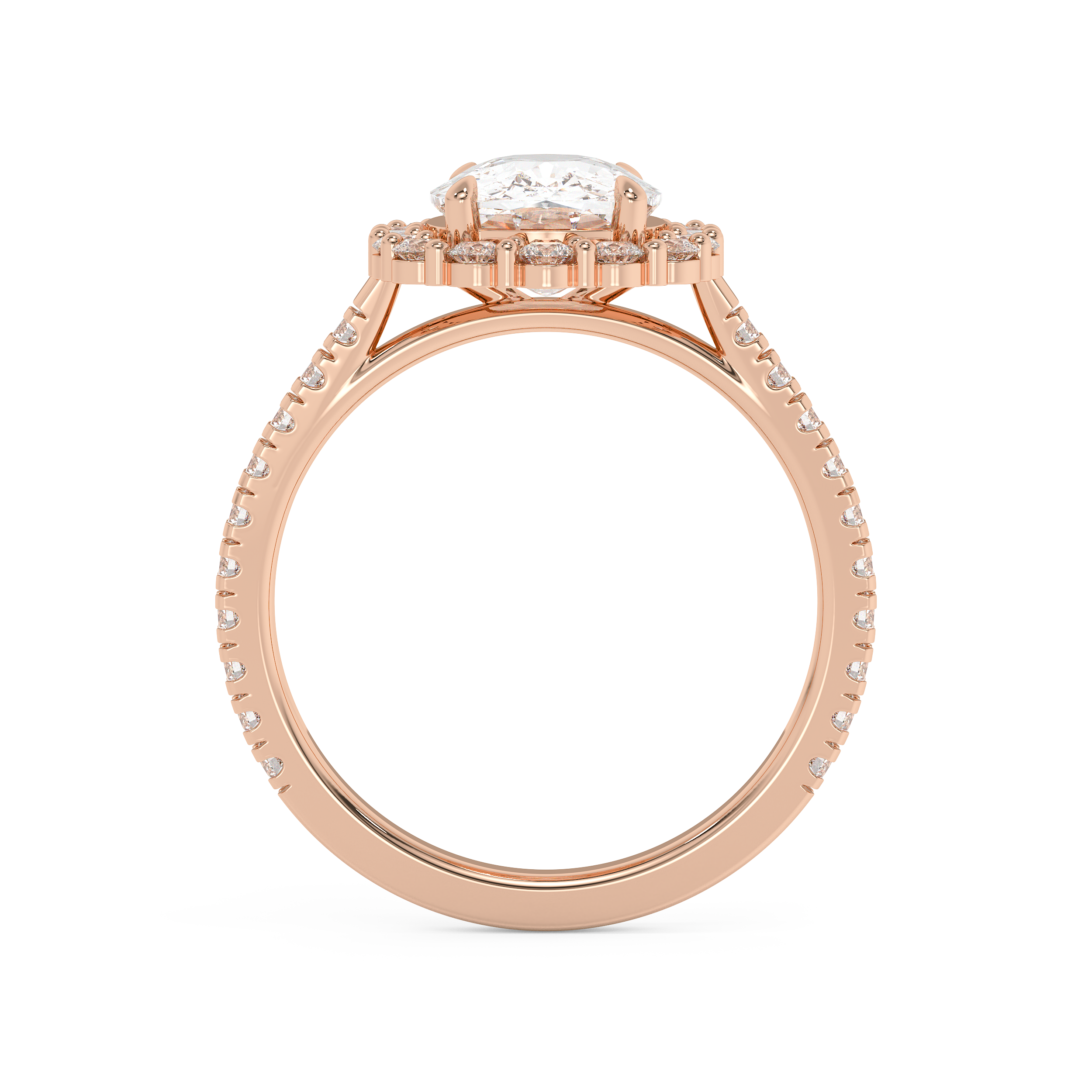 Elongated Cushion Halo & Pave Cathedral Lab Grown Diamond Engagement Ring
