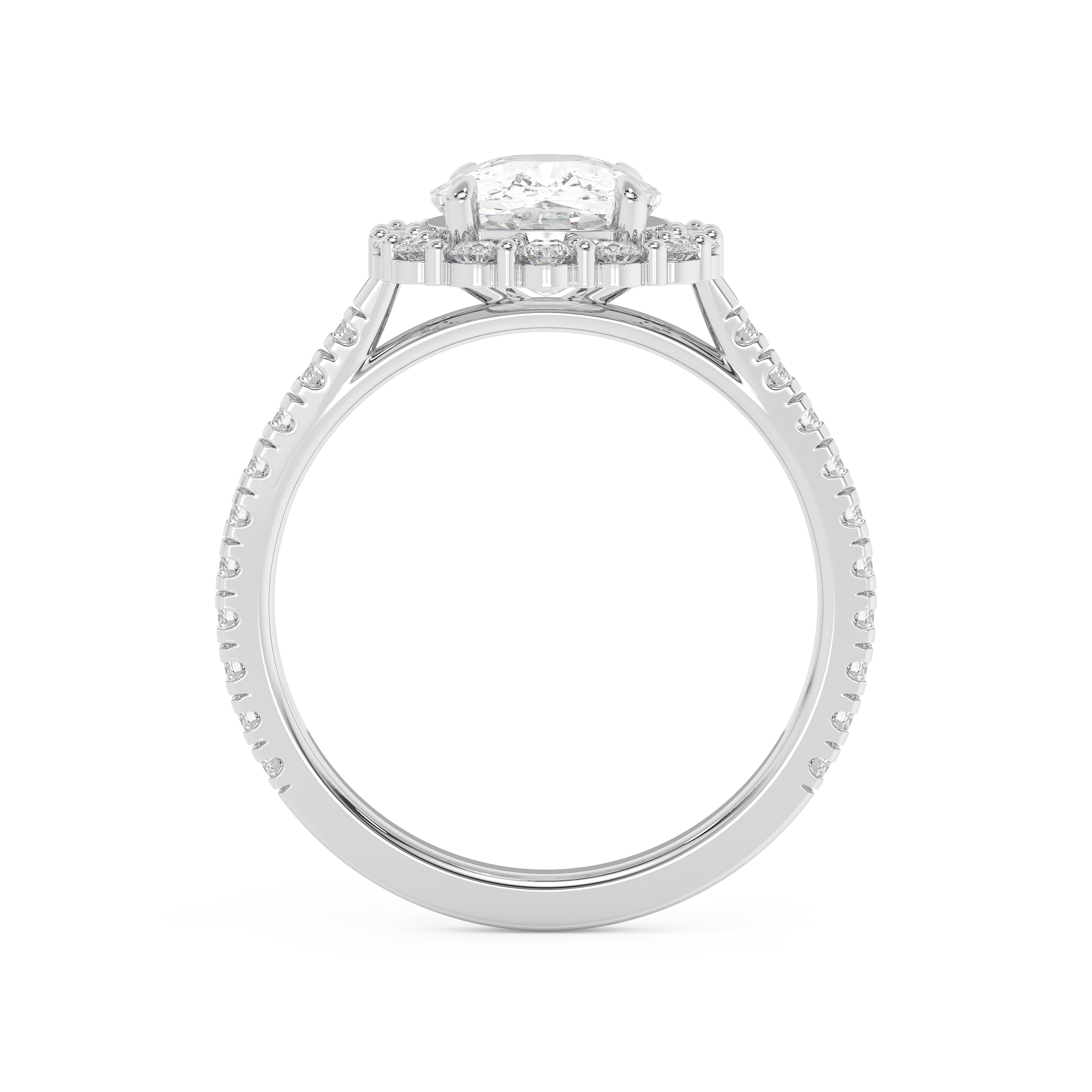 Elongated Cushion Halo & Pave Cathedral Lab Grown Diamond Engagement Ring