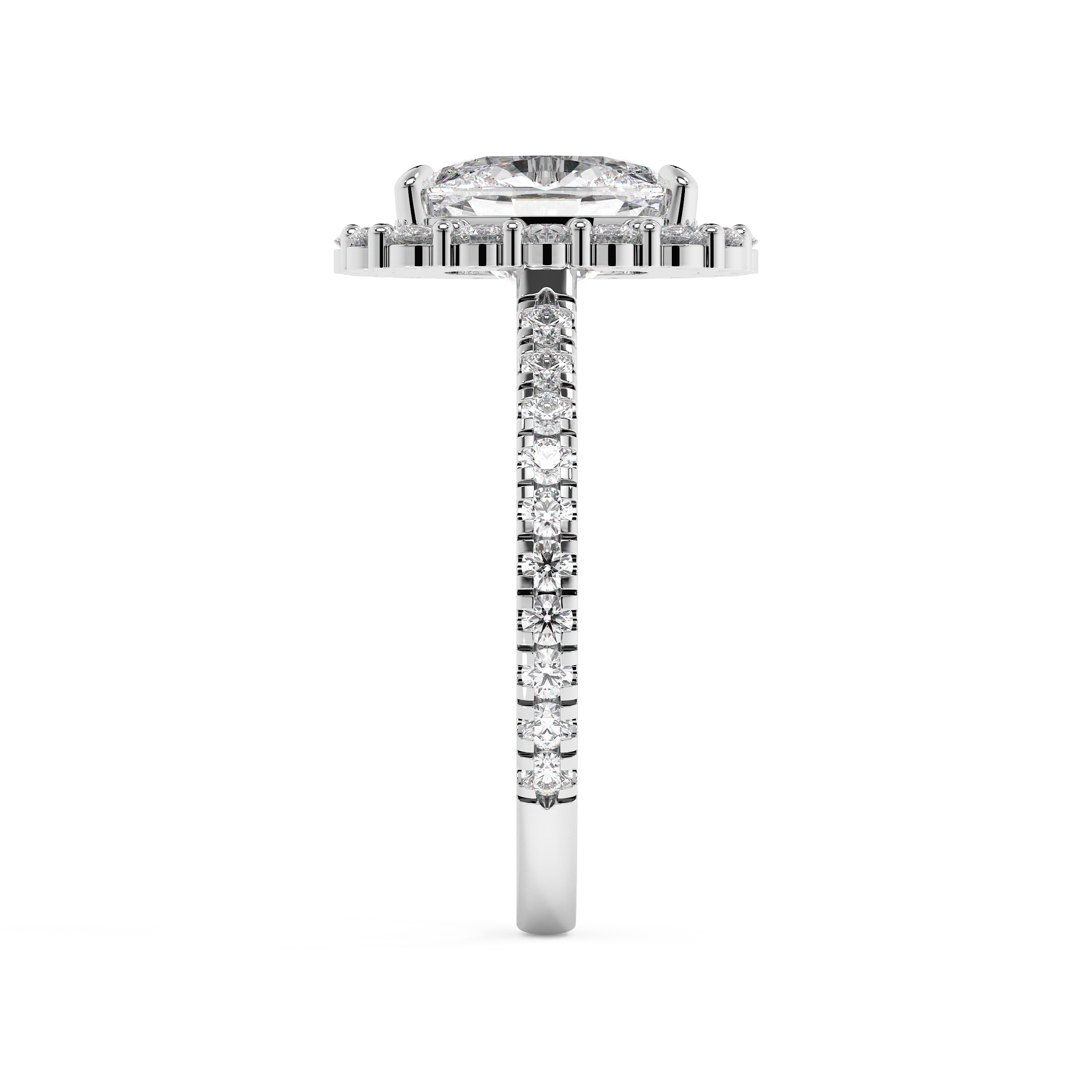 Elongated Cushion Halo & Pave Cathedral Lab Grown Diamond Engagement Ring