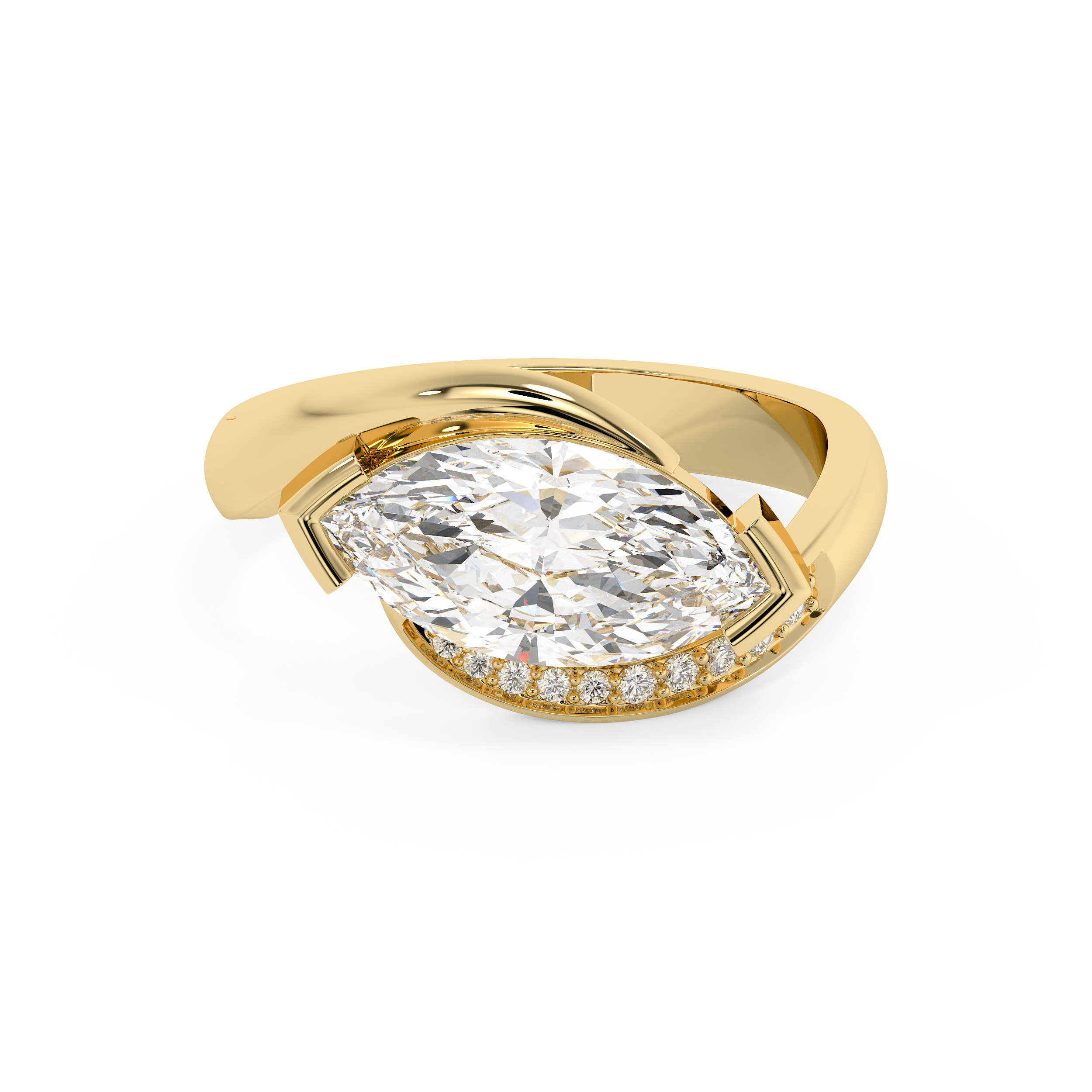 East West Marquise Semi Pave Lab Grown Diamond Engagement Ring