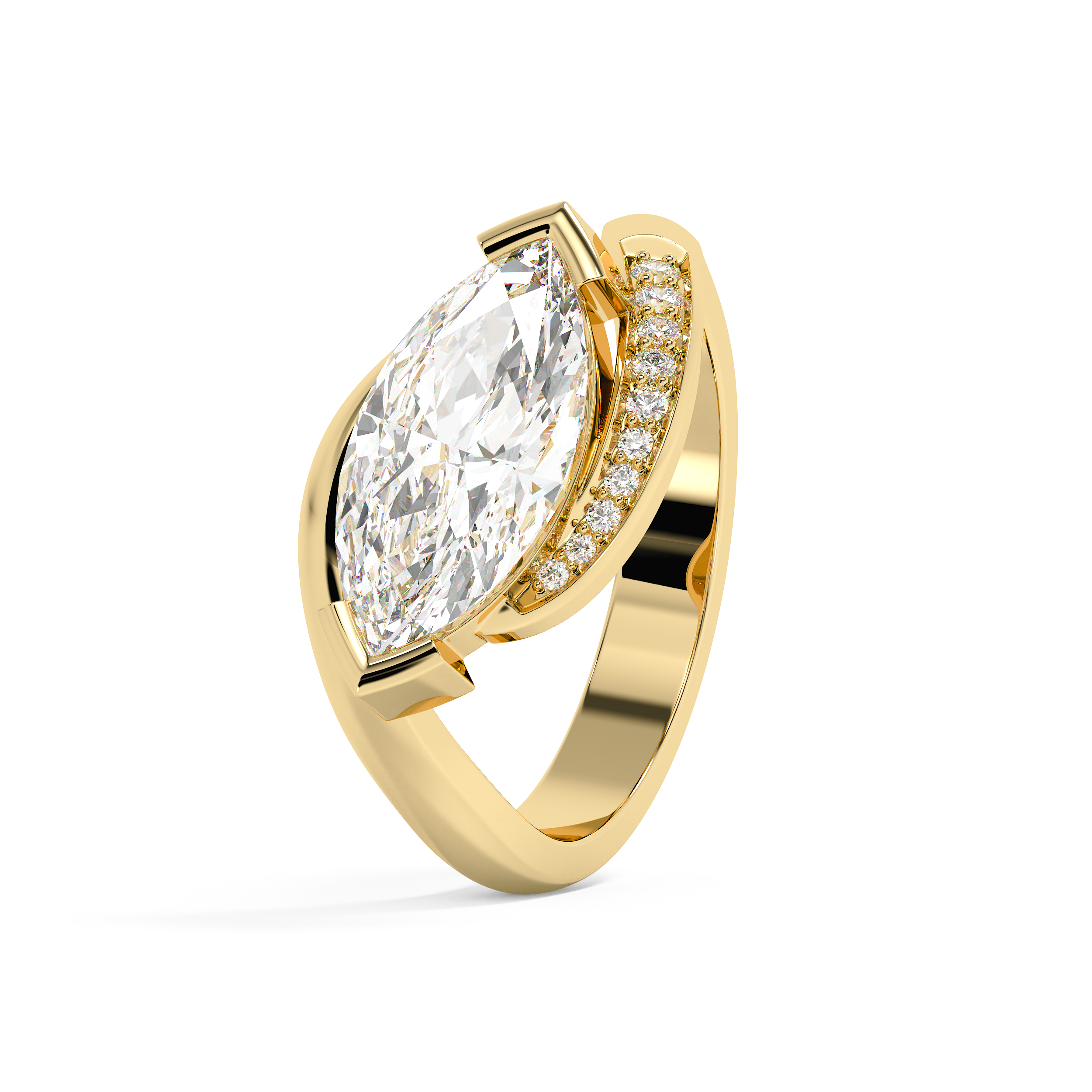 East West Marquise Semi Pave Lab Grown Diamond Engagement Ring