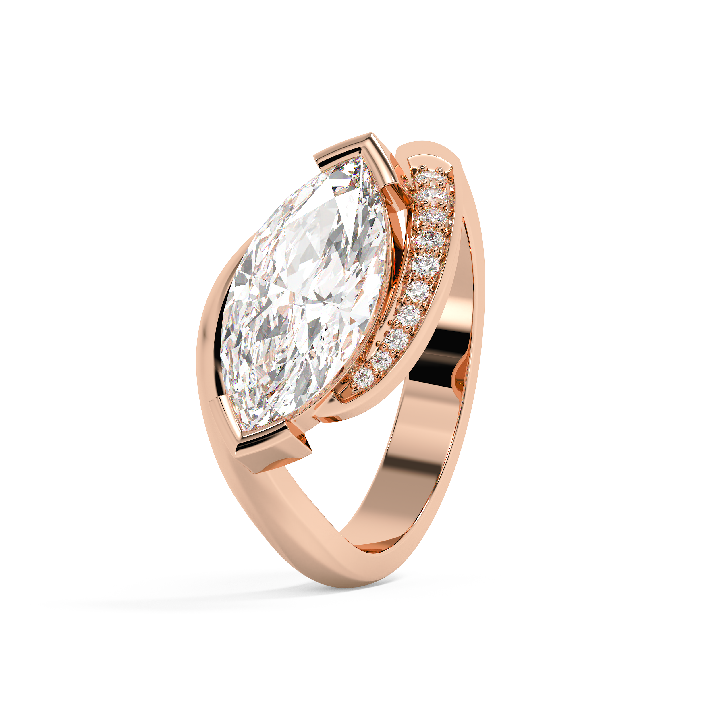 East West Marquise Semi Pave Lab Grown Diamond Engagement Ring