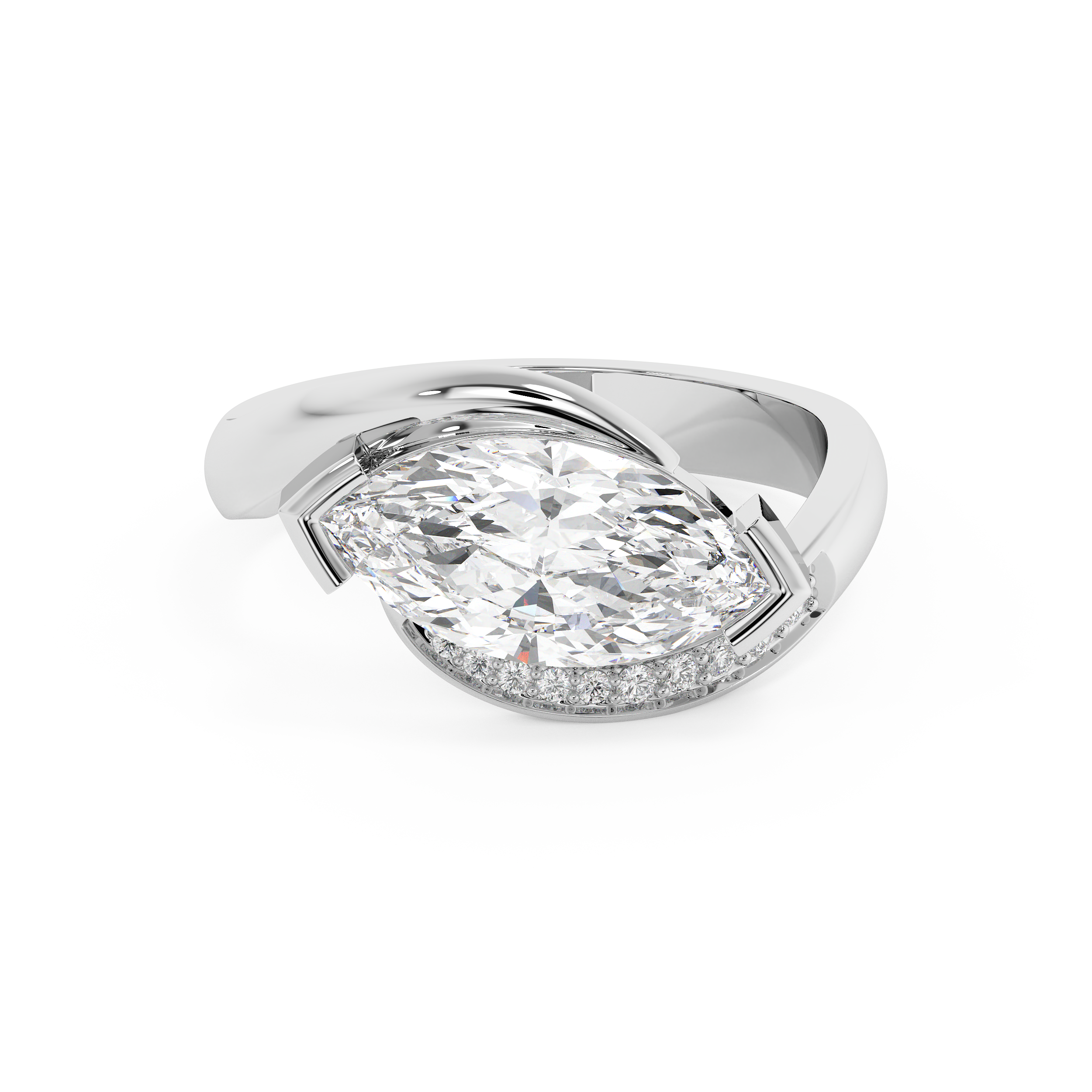 East West Marquise Semi Pave Lab Grown Diamond Engagement Ring