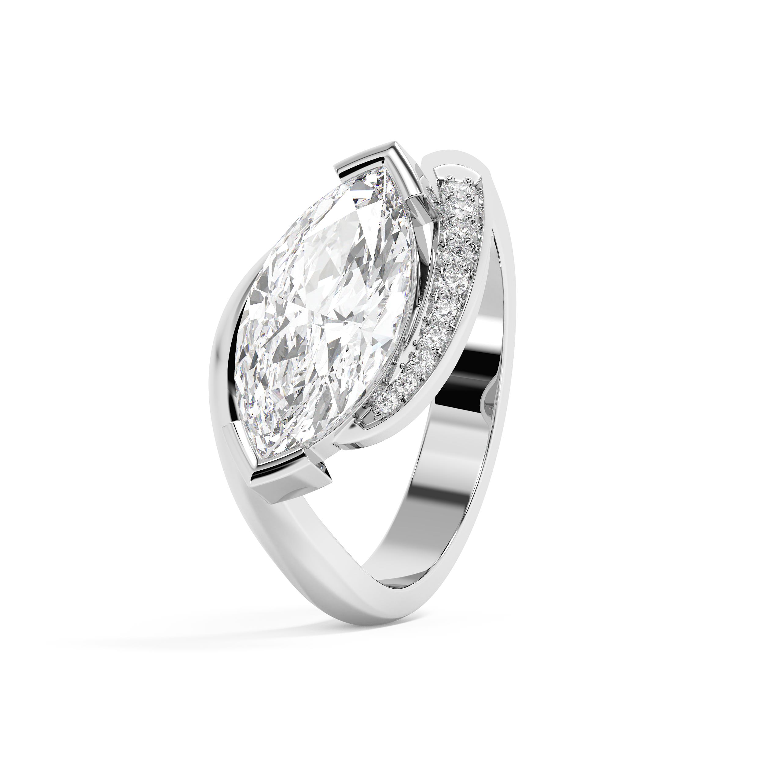 East West Marquise Semi Pave Lab Grown Diamond Engagement Ring