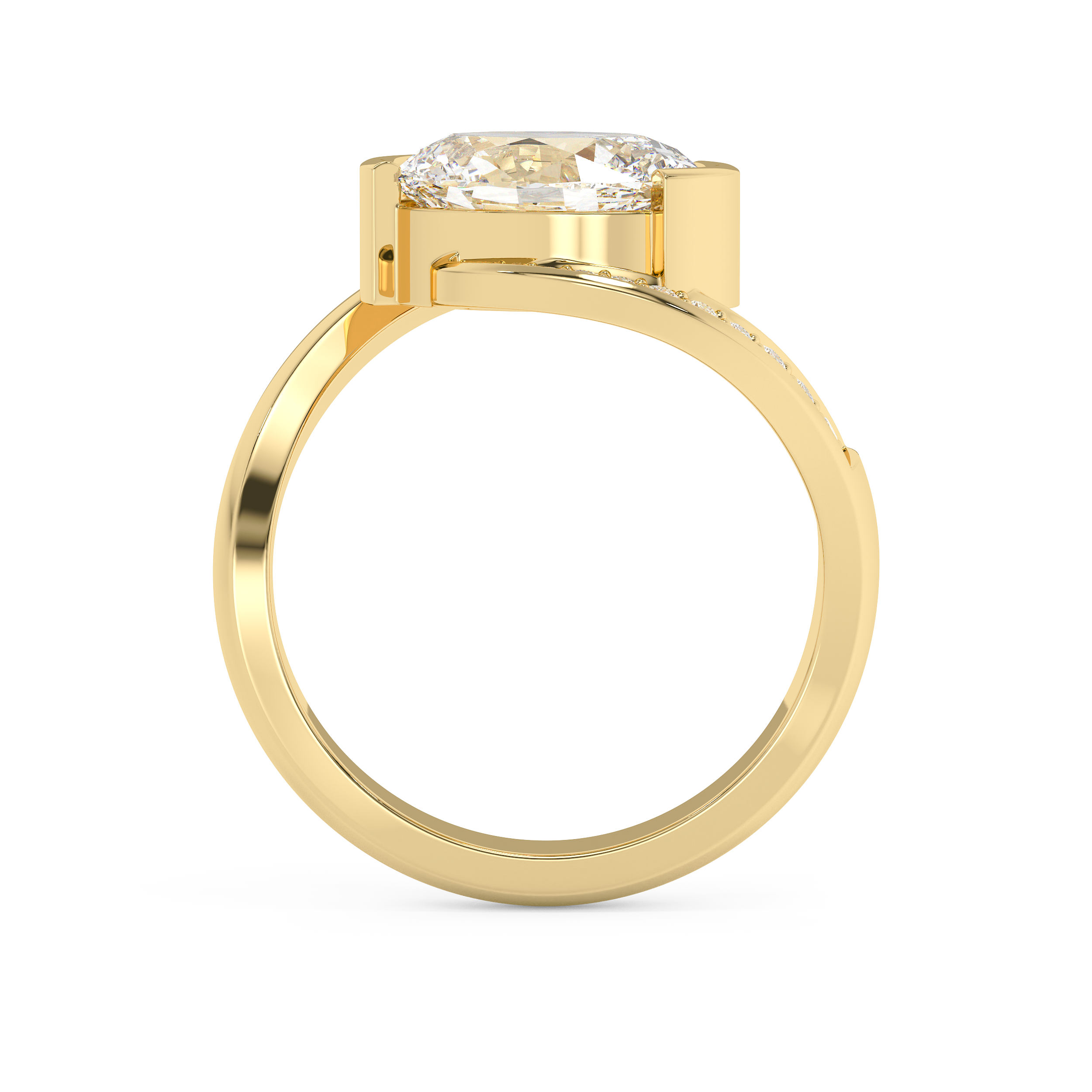 East West Oval Semi Pave Lab Grown Diamond Engagement Ring