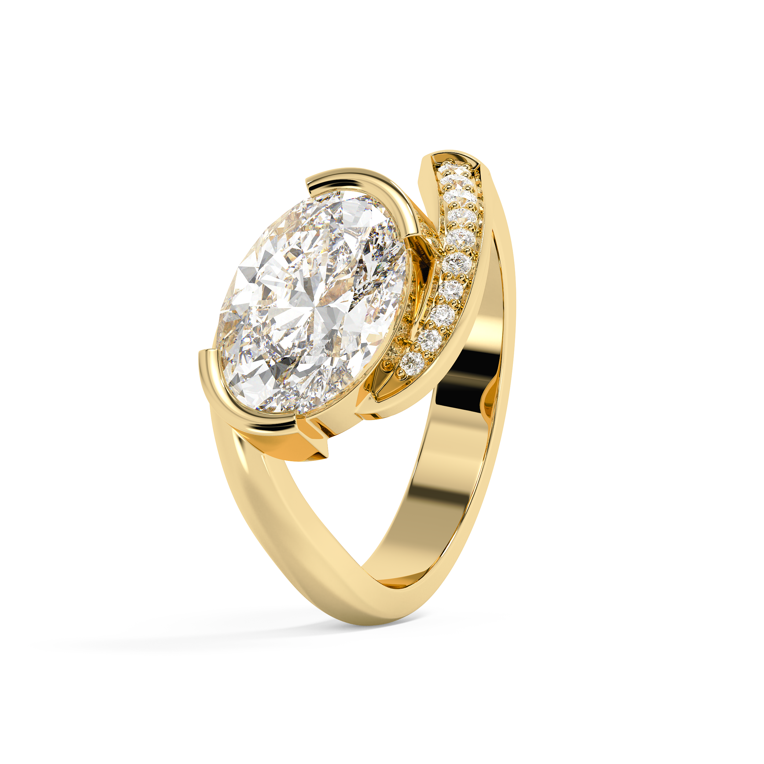 East West Oval Semi Pave Lab Grown Diamond Engagement Ring