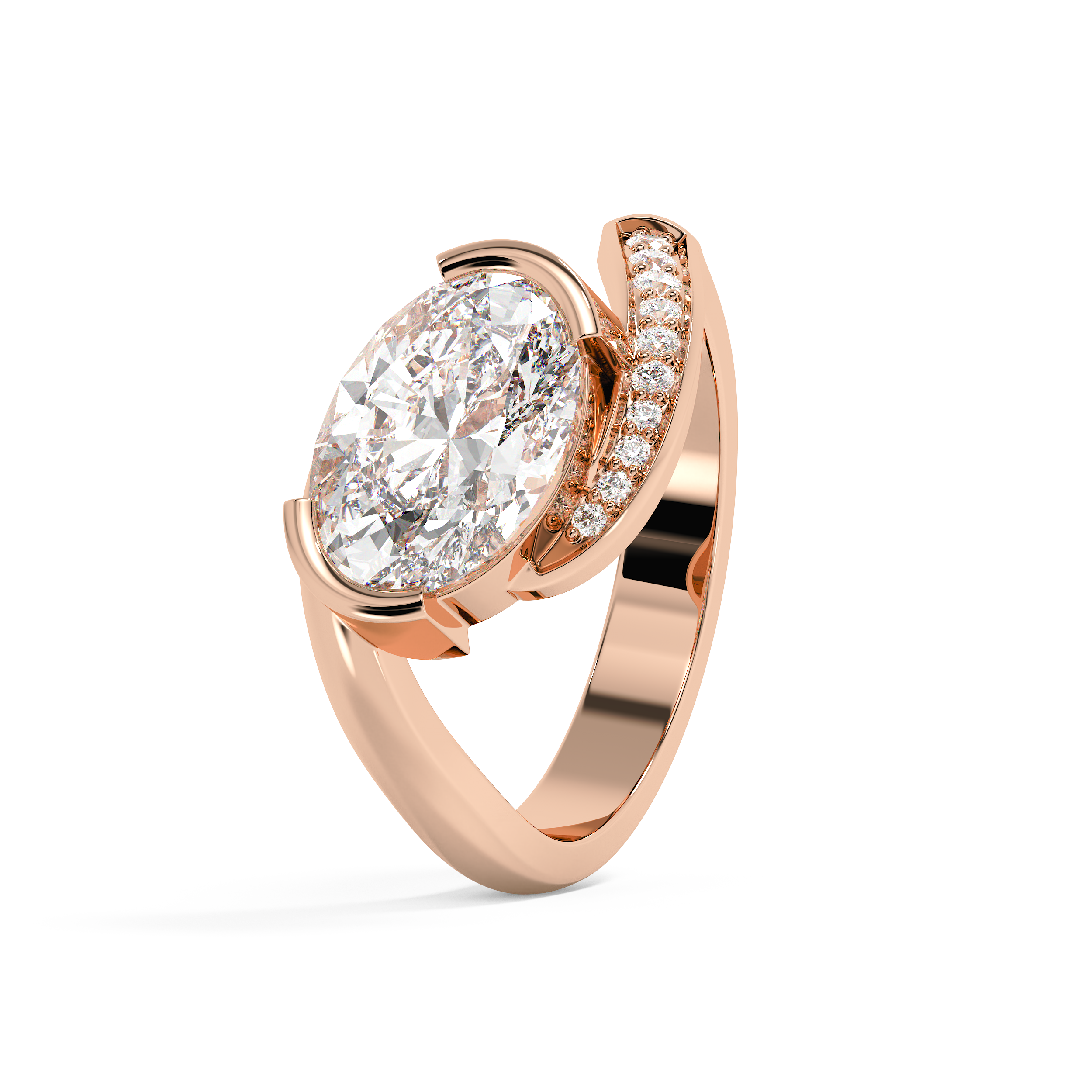 East West Oval Semi Pave Lab Grown Diamond Engagement Ring