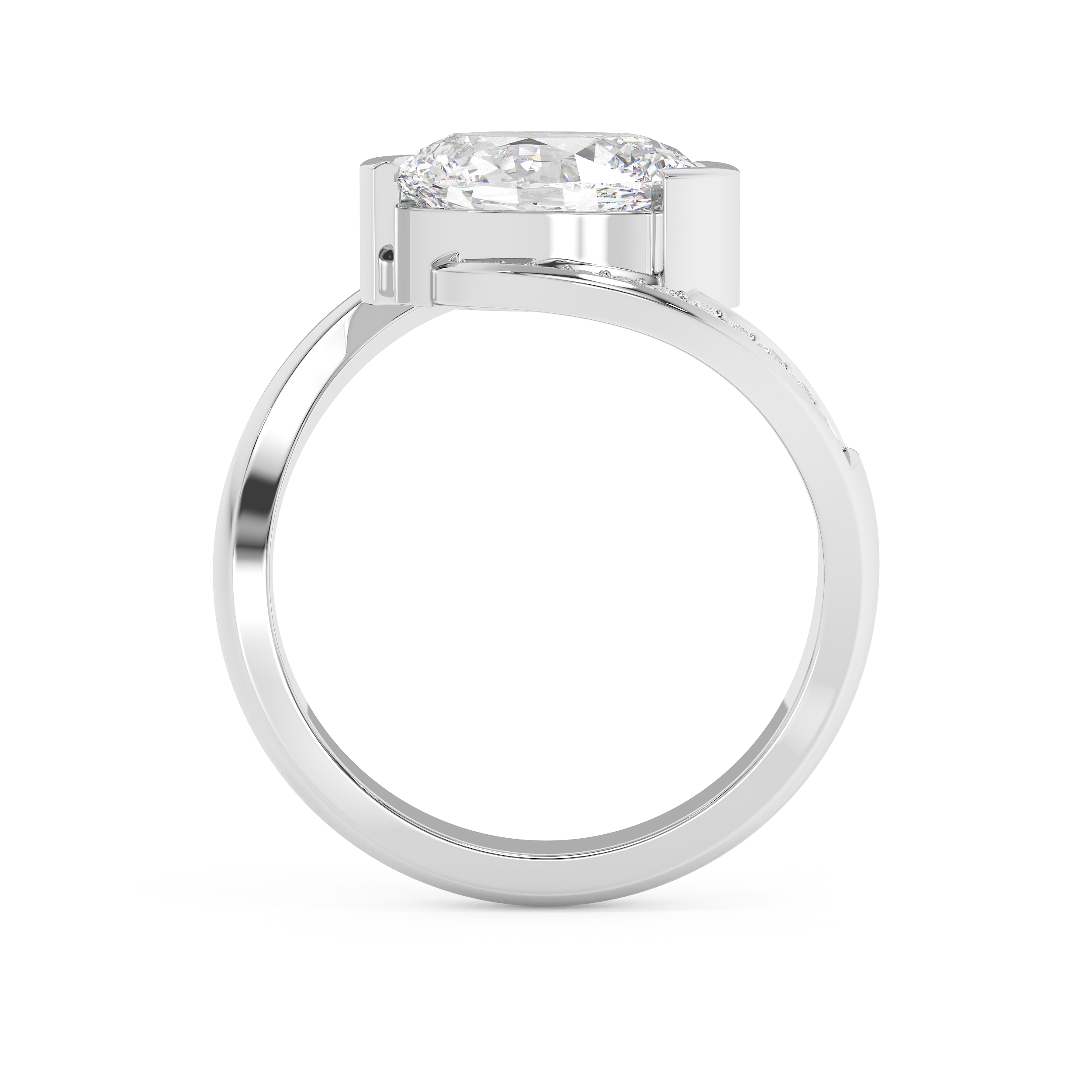 East West Oval Semi Pave Lab Grown Diamond Engagement Ring