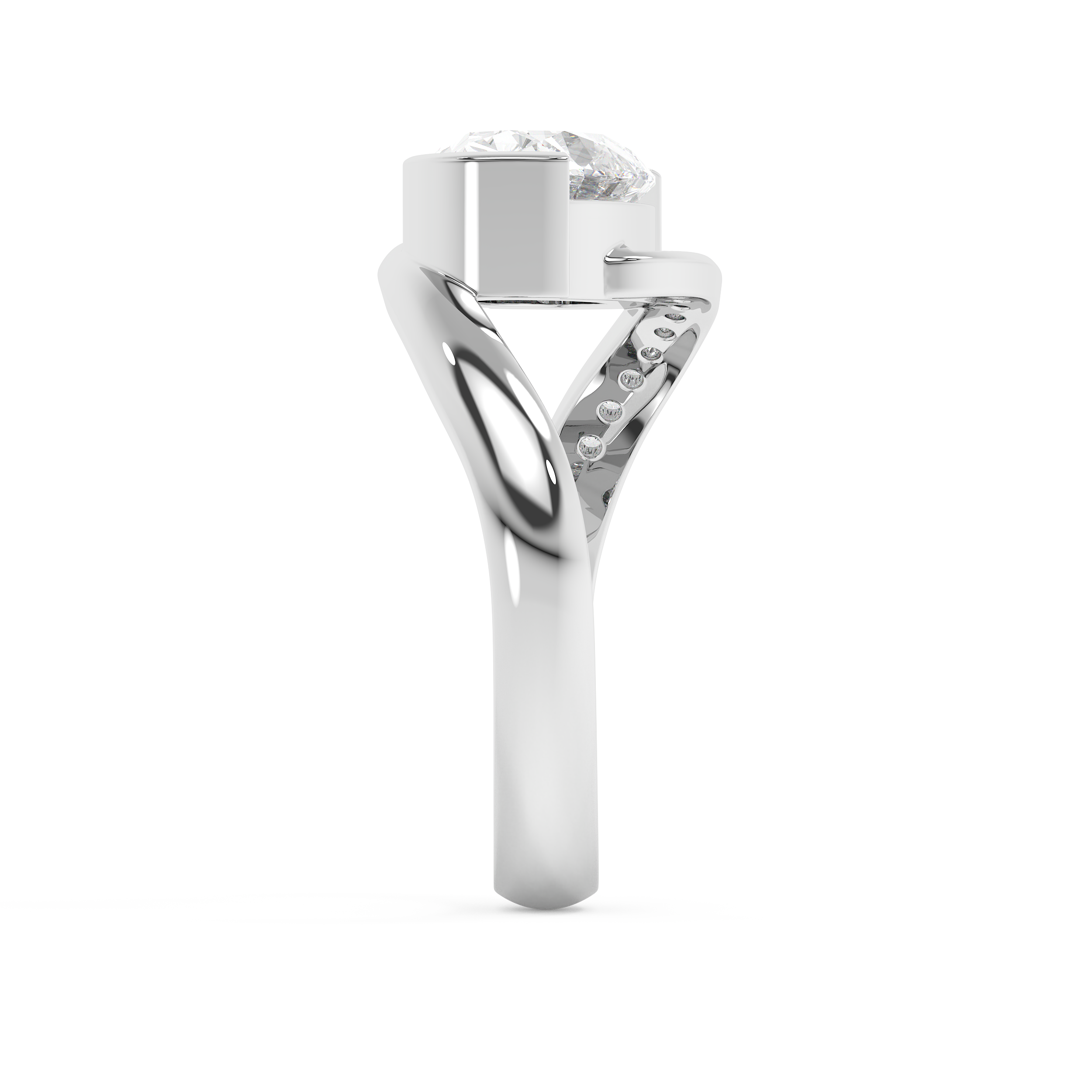 East West Oval Semi Pave Lab Grown Diamond Engagement Ring
