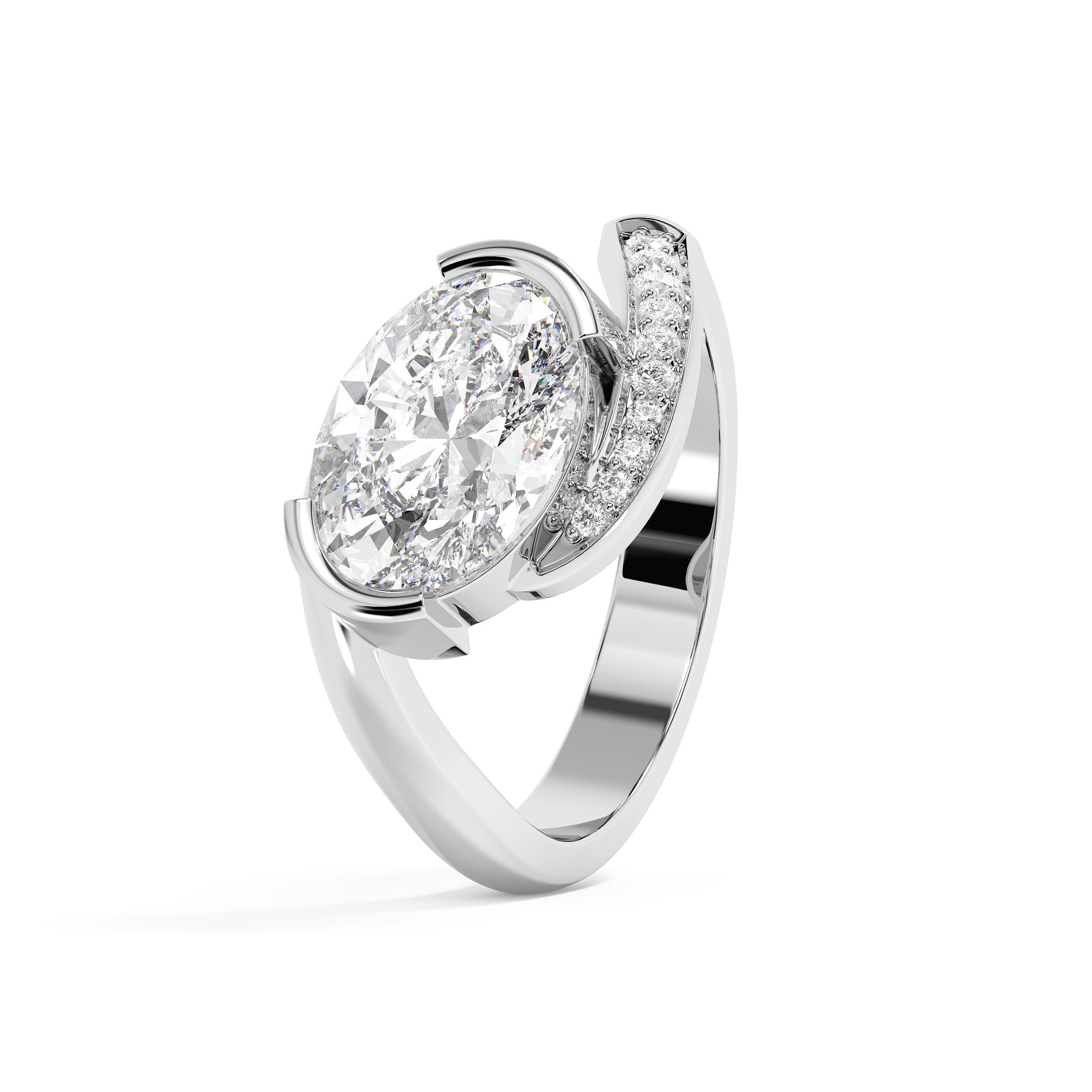 East West Oval Semi Pave Lab Grown Diamond Engagement Ring