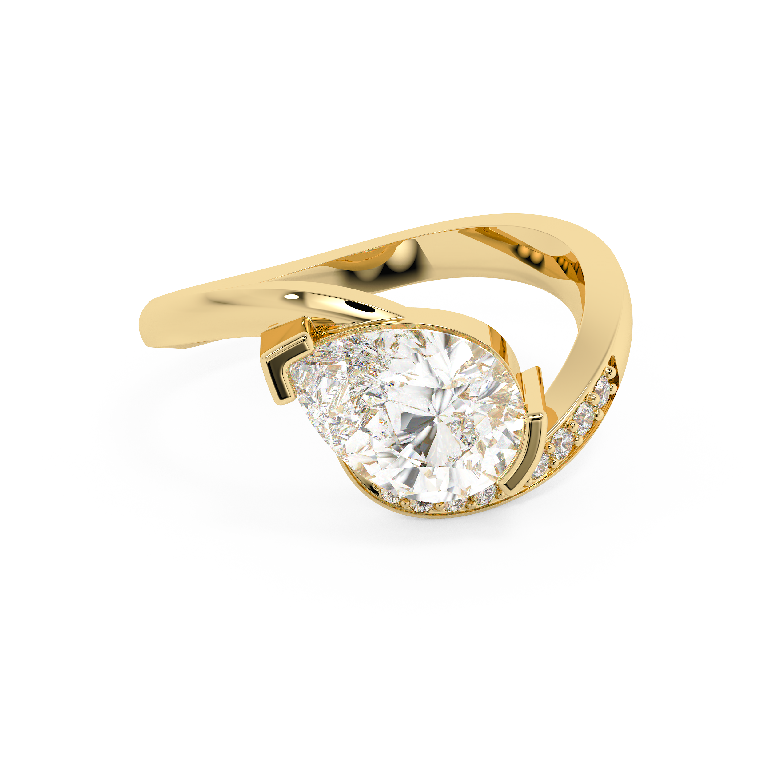 East West Pear Semi Pave Lab Grown Diamond Engagement Ring