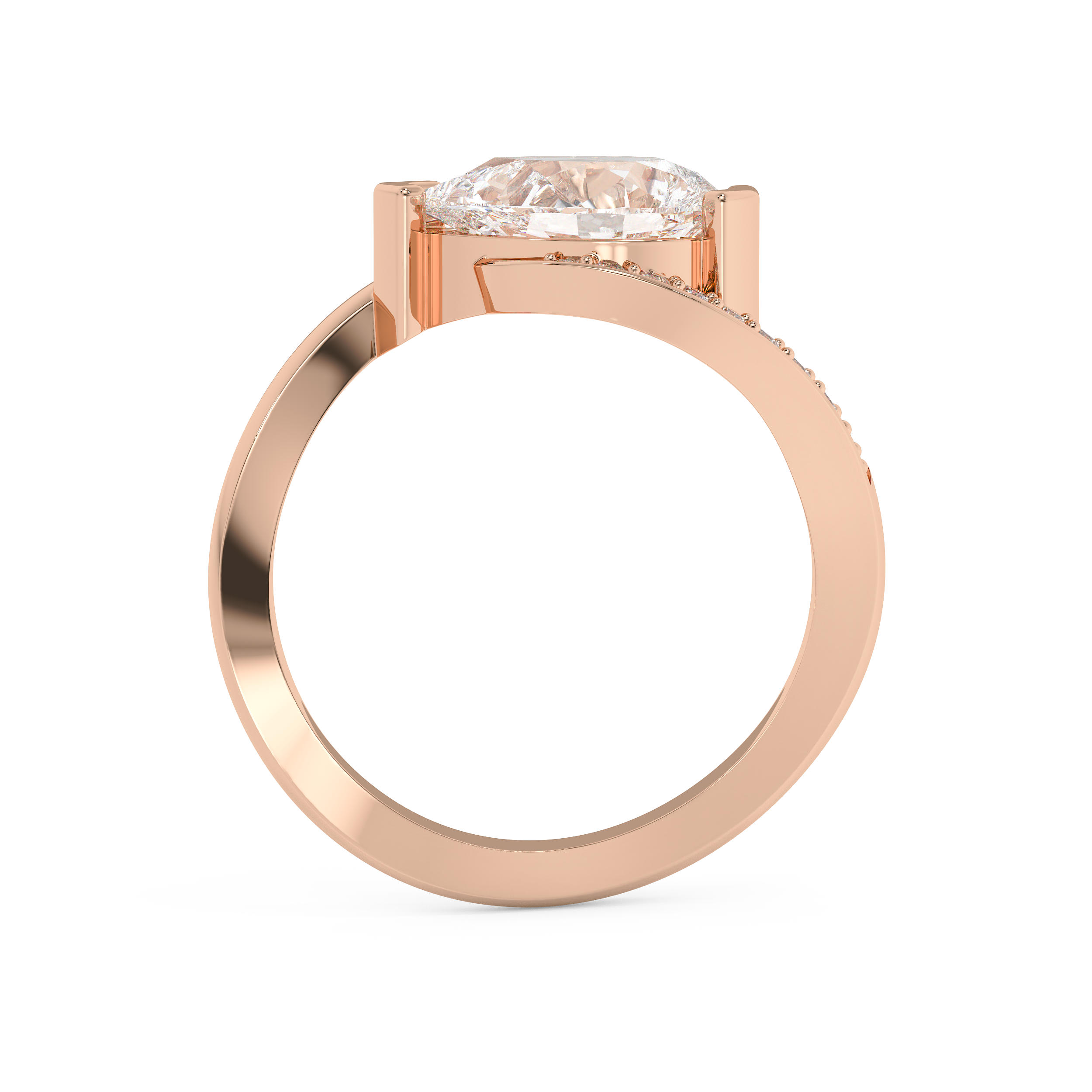 East West Pear Semi Pave Lab Grown Diamond Engagement Ring