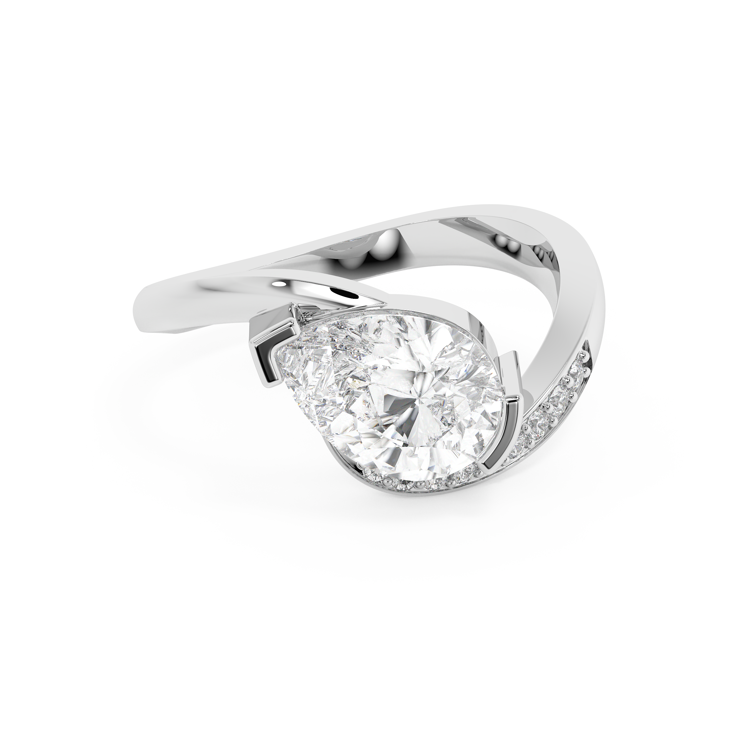 East West Pear Semi Pave Lab Grown Diamond Engagement Ring