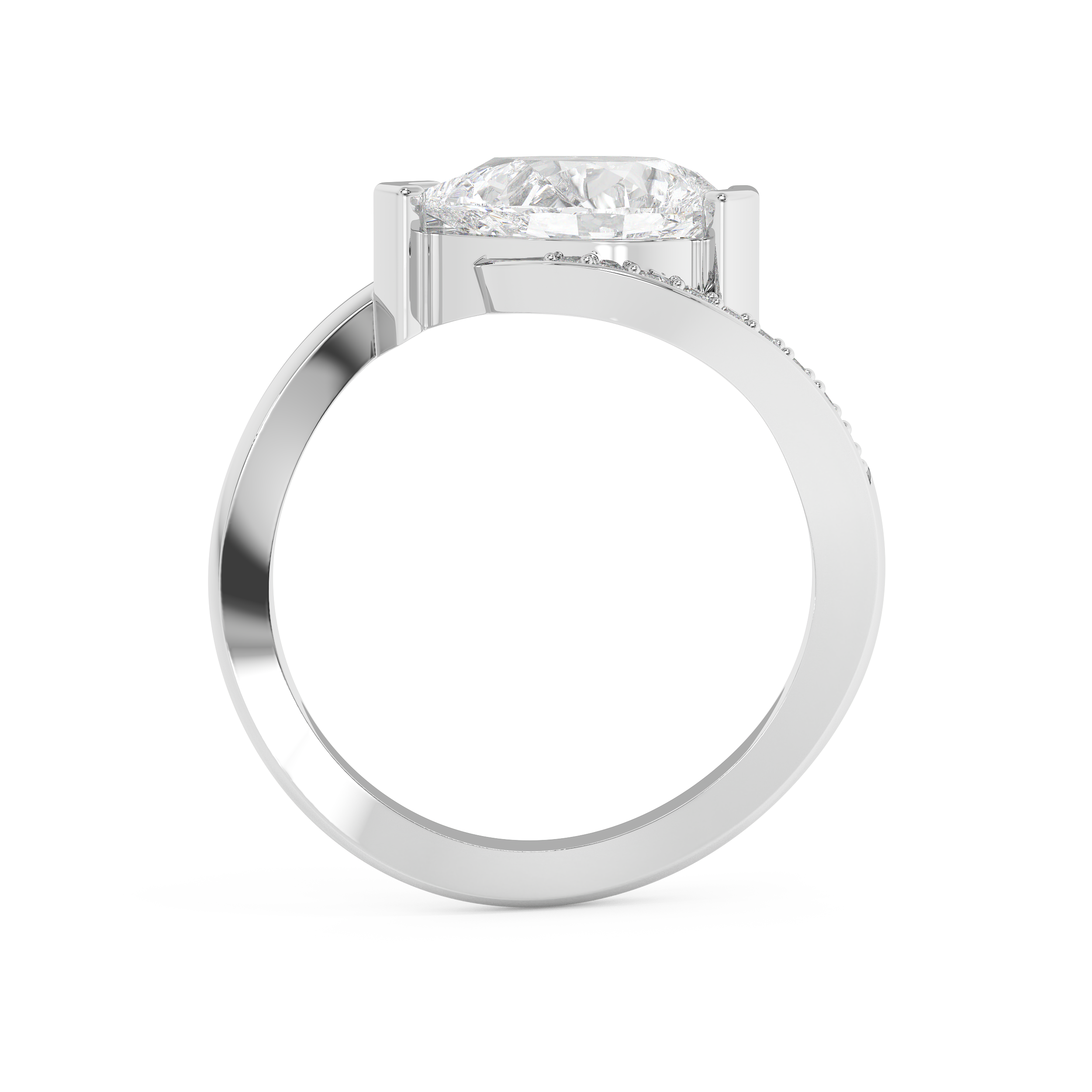 East West Pear Semi Pave Lab Grown Diamond Engagement Ring