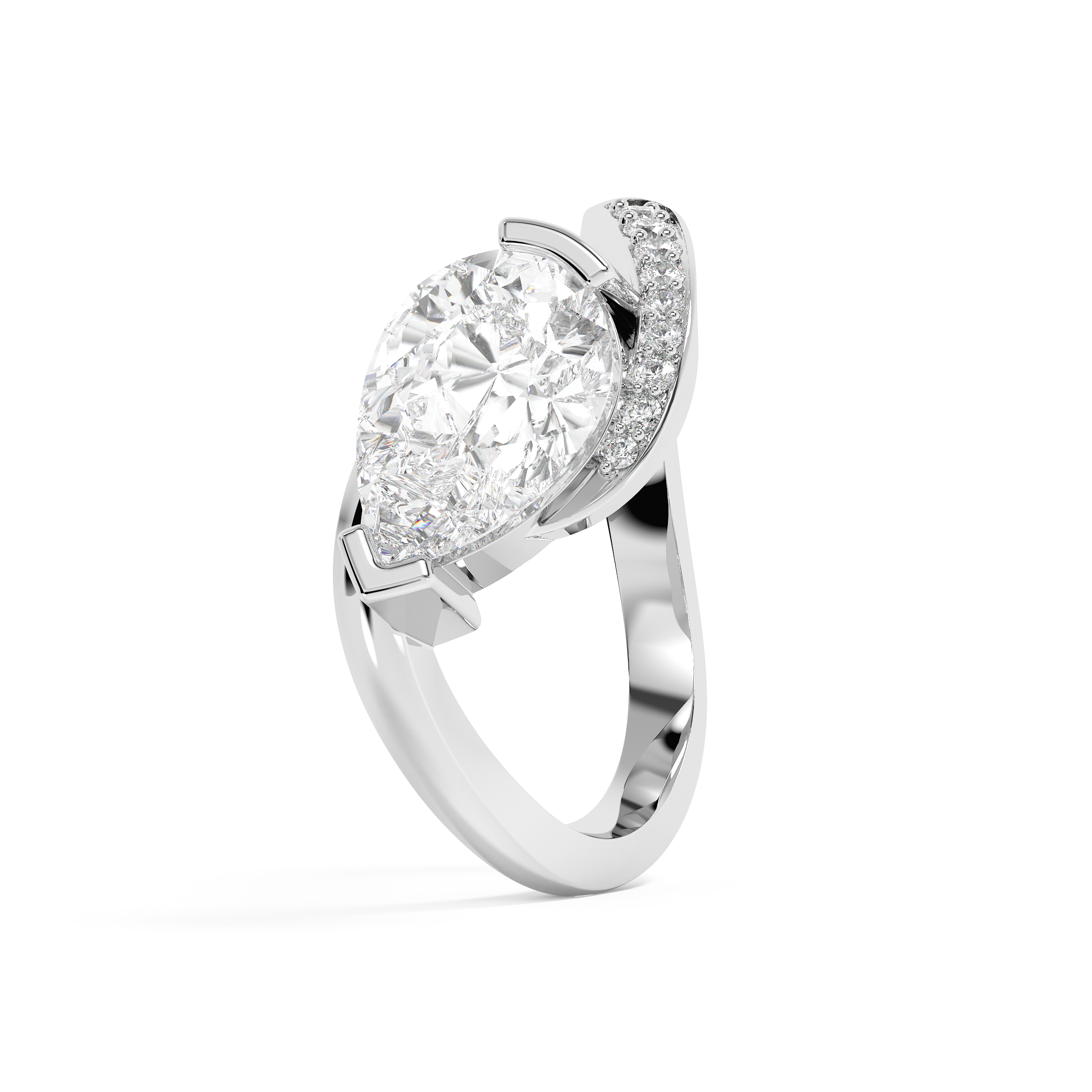 East West Pear Semi Pave Lab Grown Diamond Engagement Ring