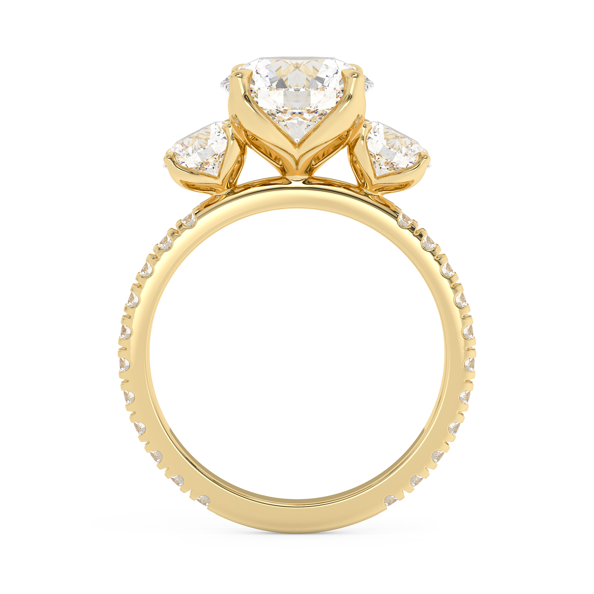 Round Three Stone Pave Lab Grown Diamond Engagement Ring