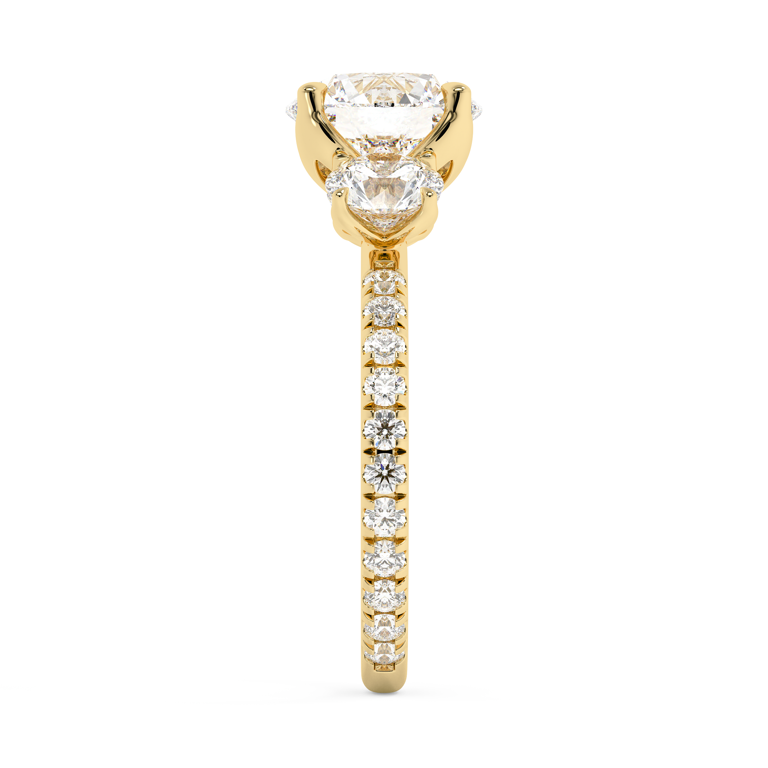 Round Three Stone Pave Lab Grown Diamond Engagement Ring