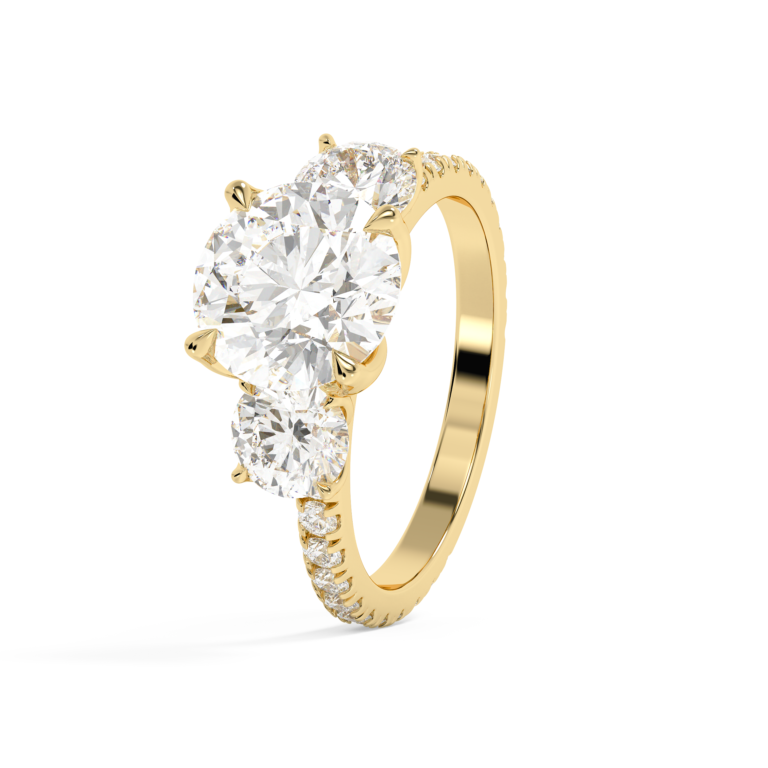 Round Three Stone Pave Lab Grown Diamond Engagement Ring