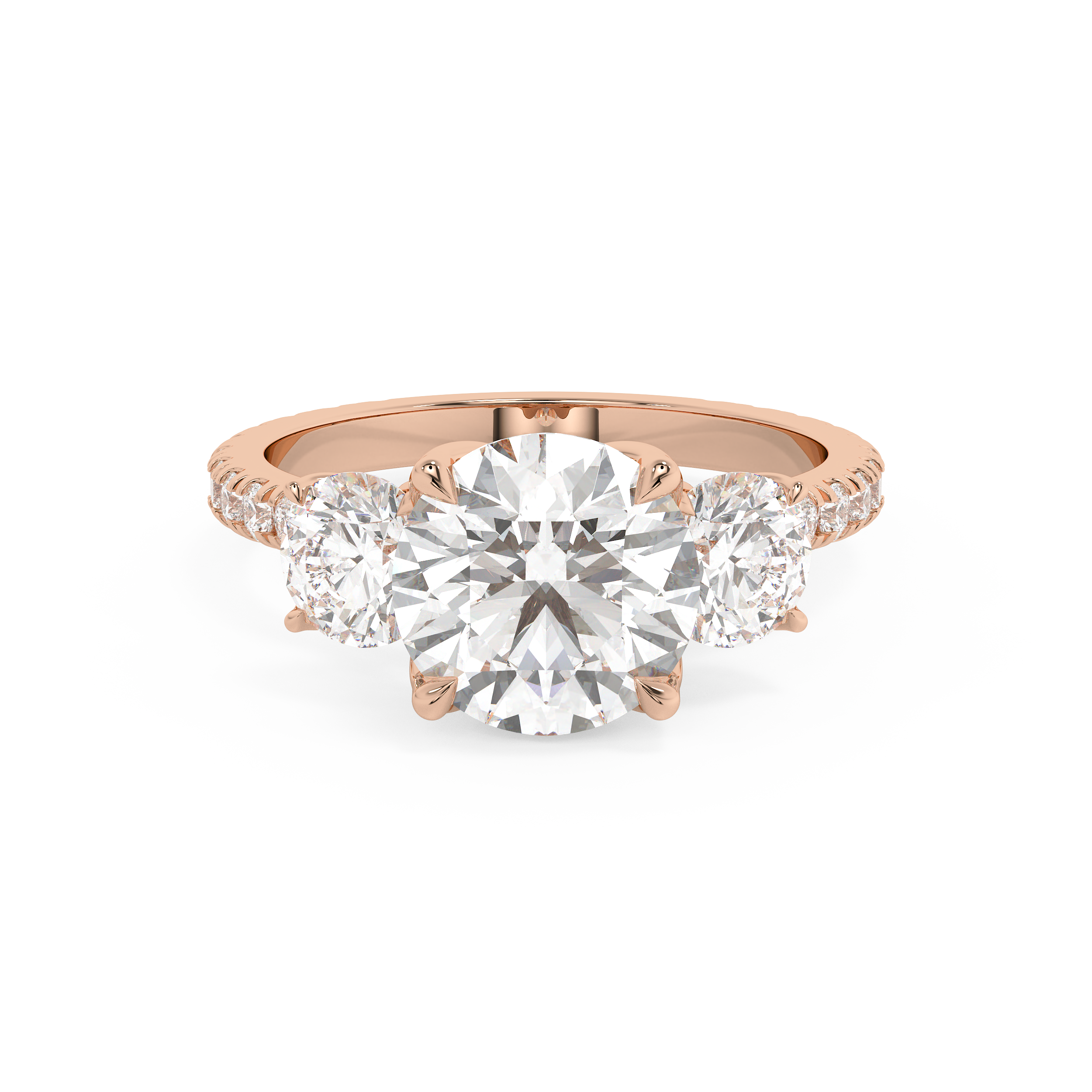 Round Three Stone Pave Lab Grown Diamond Engagement Ring