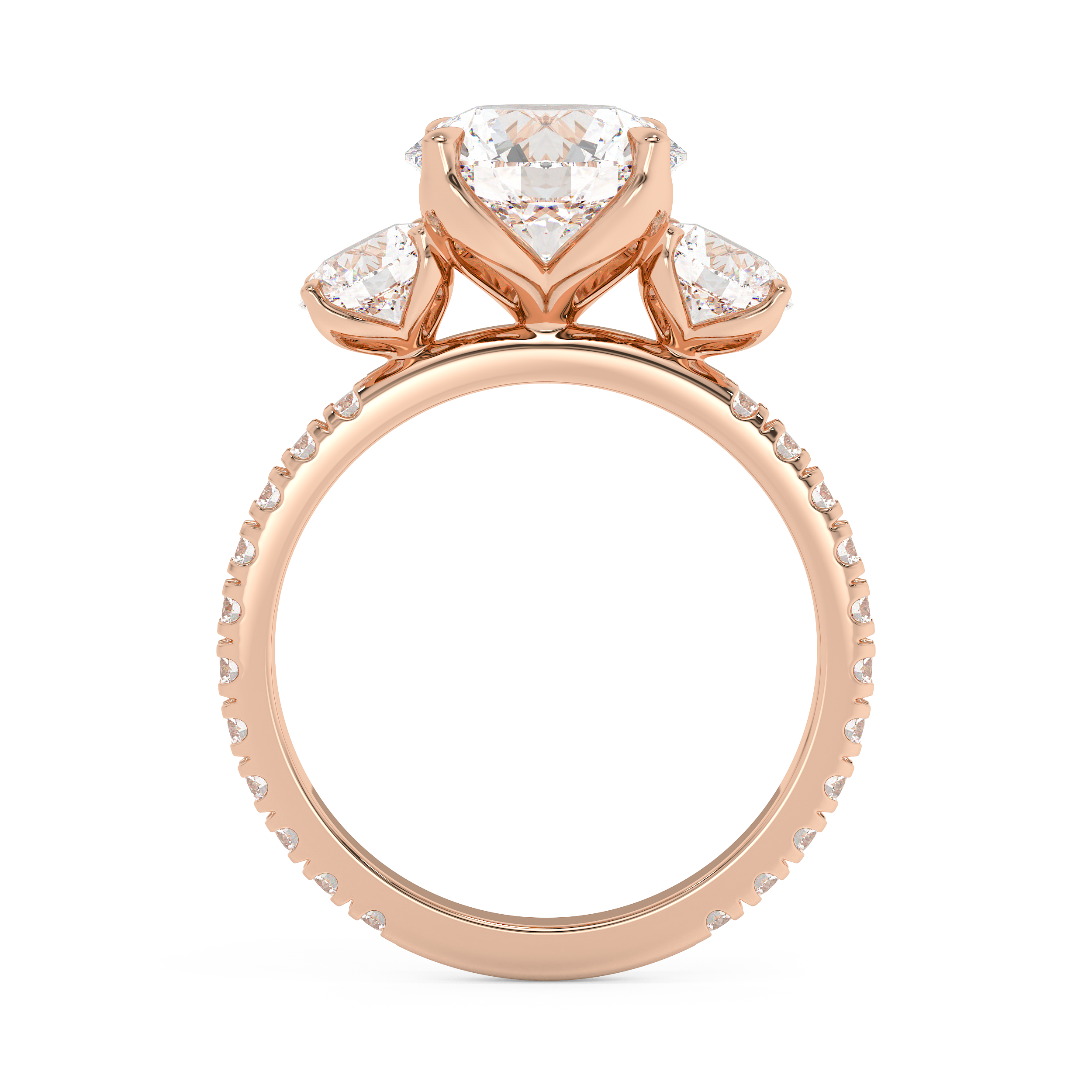 Round Three Stone Pave Lab Grown Diamond Engagement Ring
