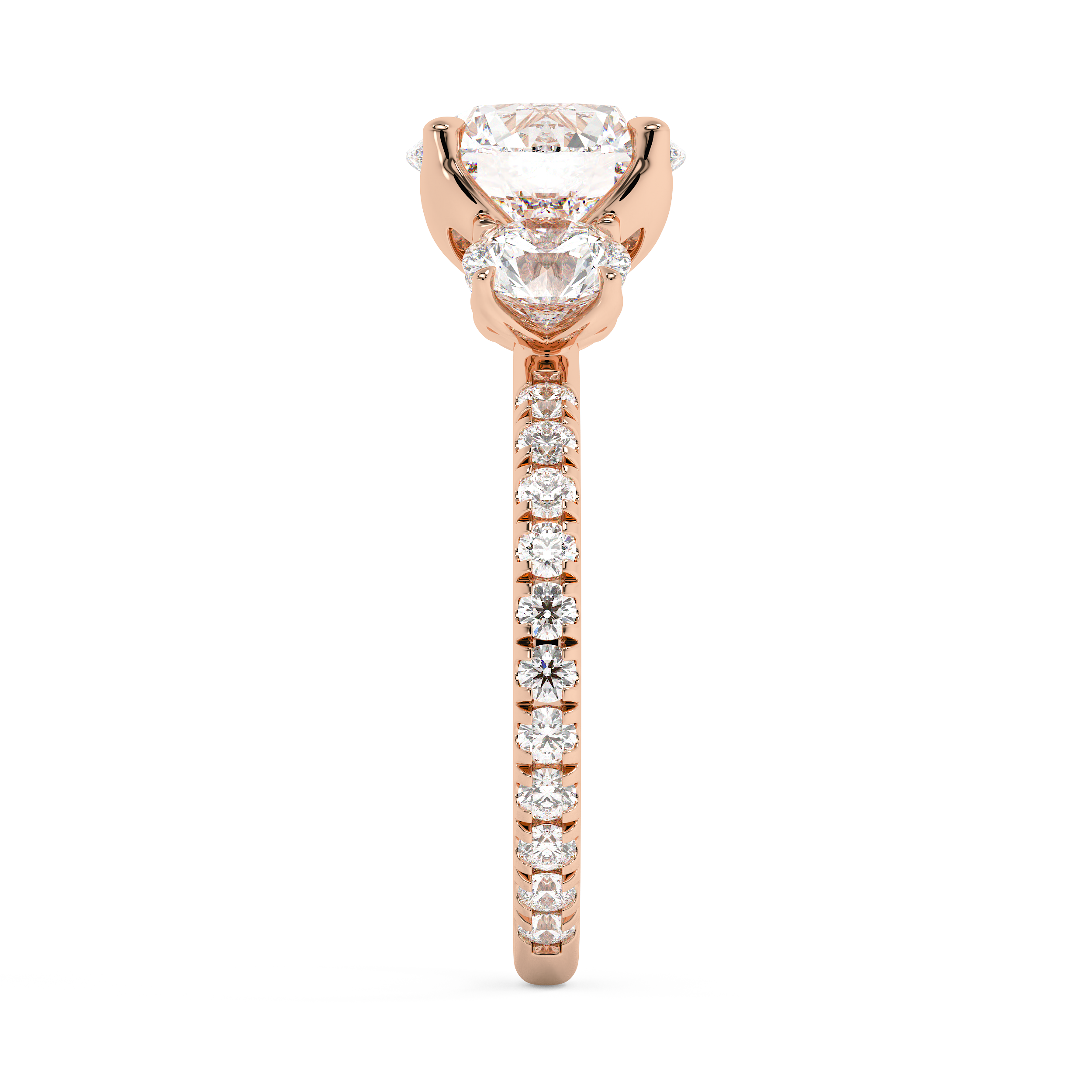 Round Three Stone Pave Lab Grown Diamond Engagement Ring