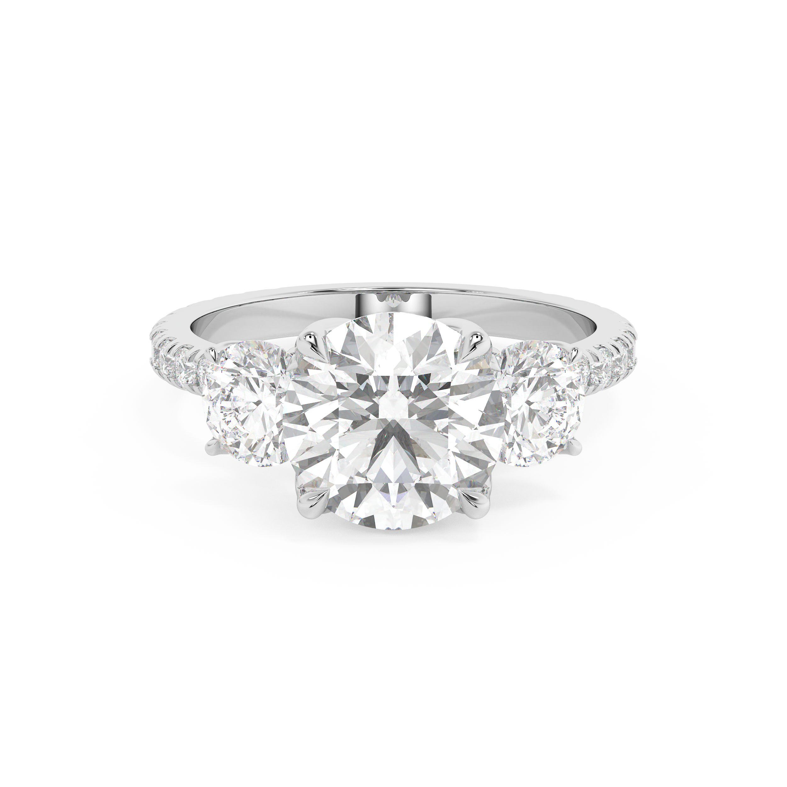 Round Three Stone Pave Lab Grown Diamond Engagement Ring