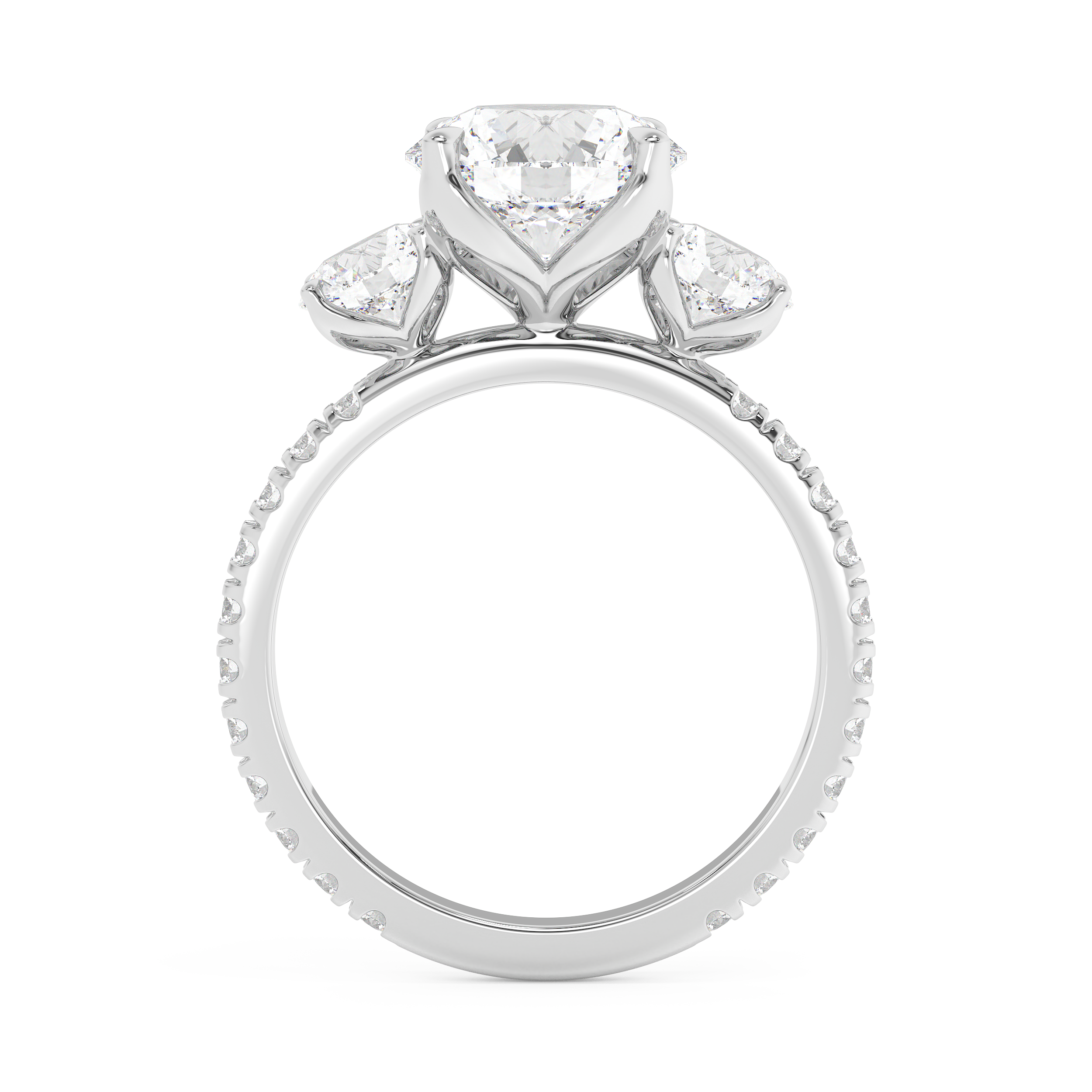 Round Three Stone Pave Lab Grown Diamond Engagement Ring