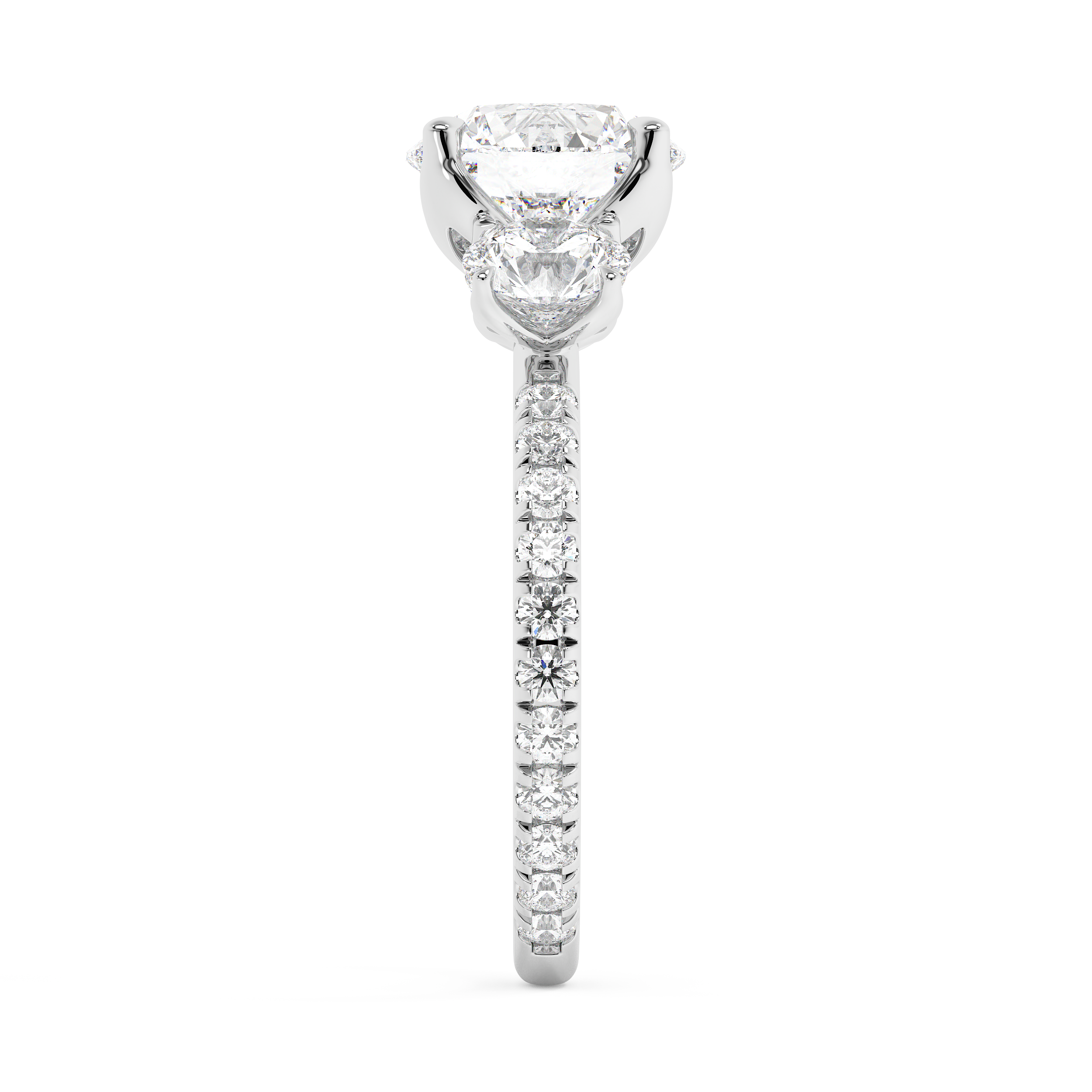 Round Three Stone Pave Lab Grown Diamond Engagement Ring