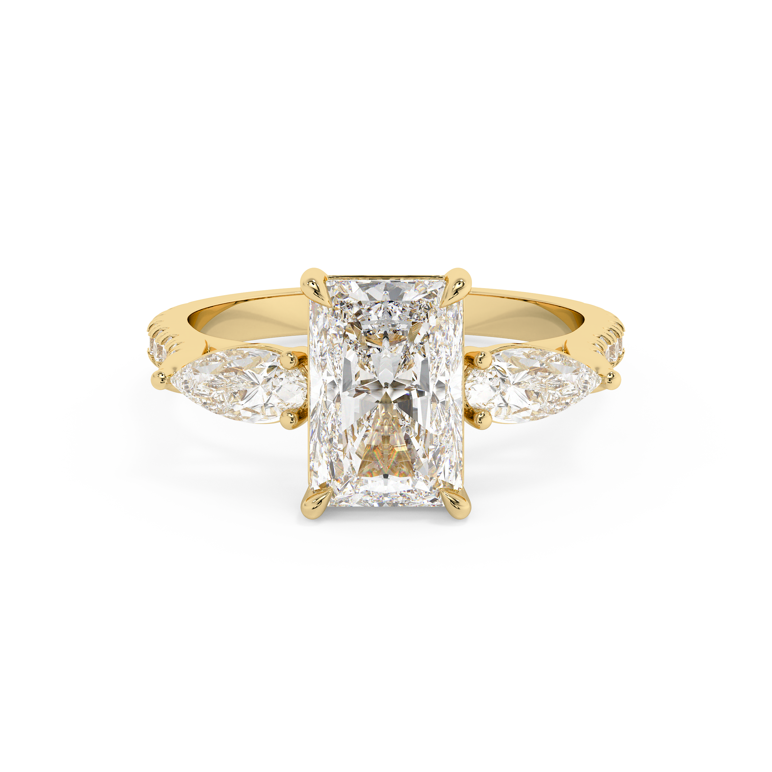 Radiant Three Stone Pave Lab Grown Diamond Engagement Ring