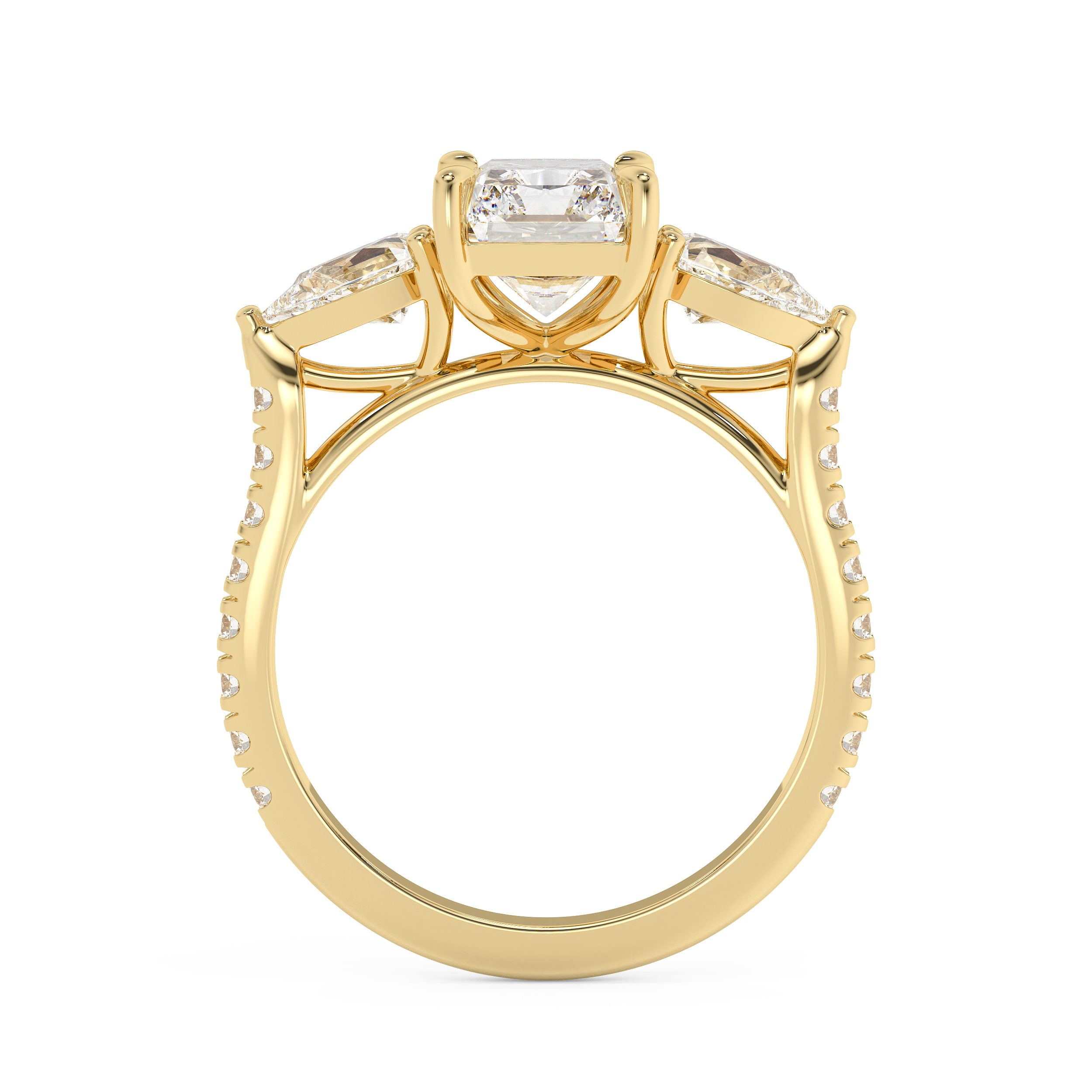 Radiant Three Stone Pave Lab Grown Diamond Engagement Ring