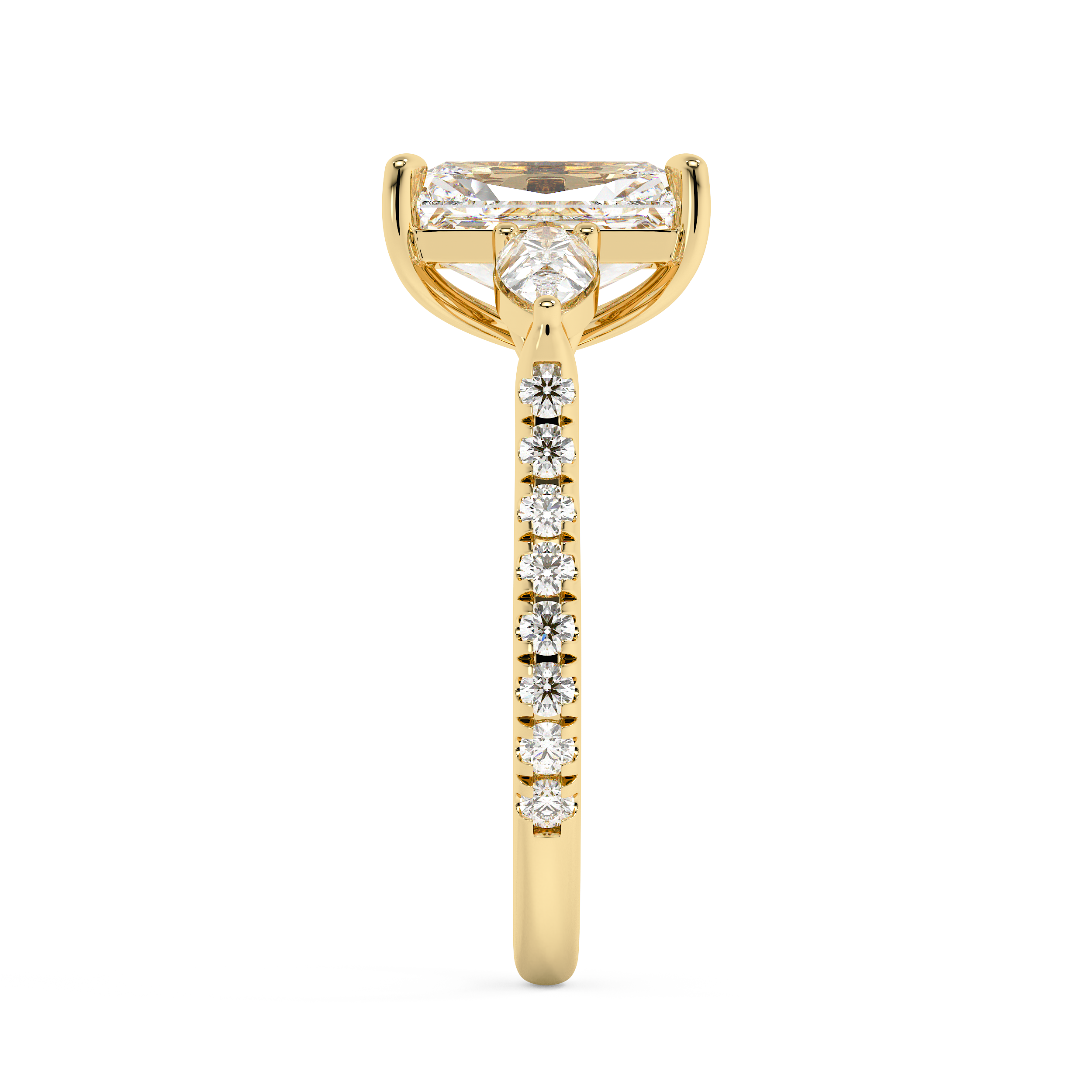 Radiant Three Stone Pave Lab Grown Diamond Engagement Ring