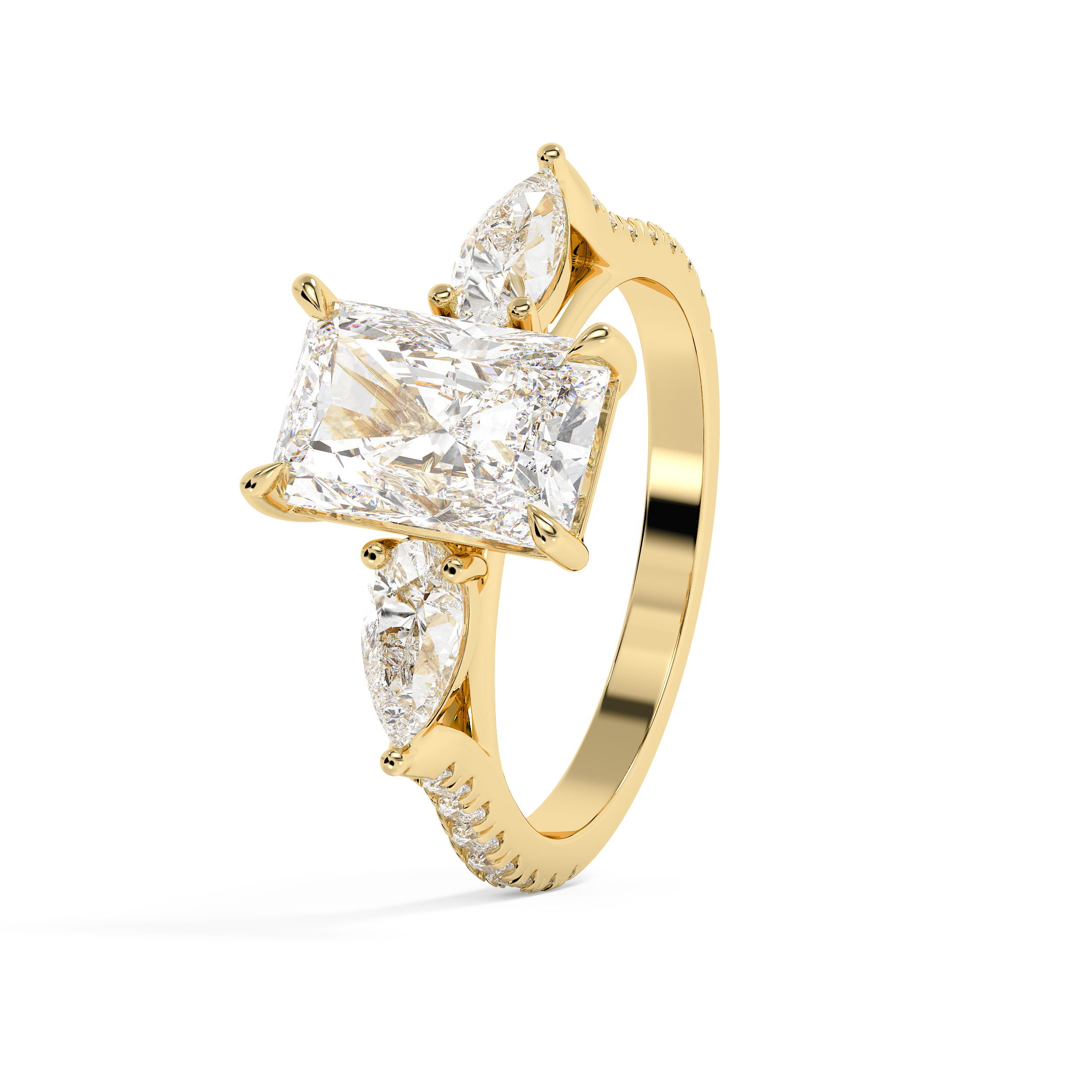 Radiant Three Stone Pave Lab Grown Diamond Engagement Ring