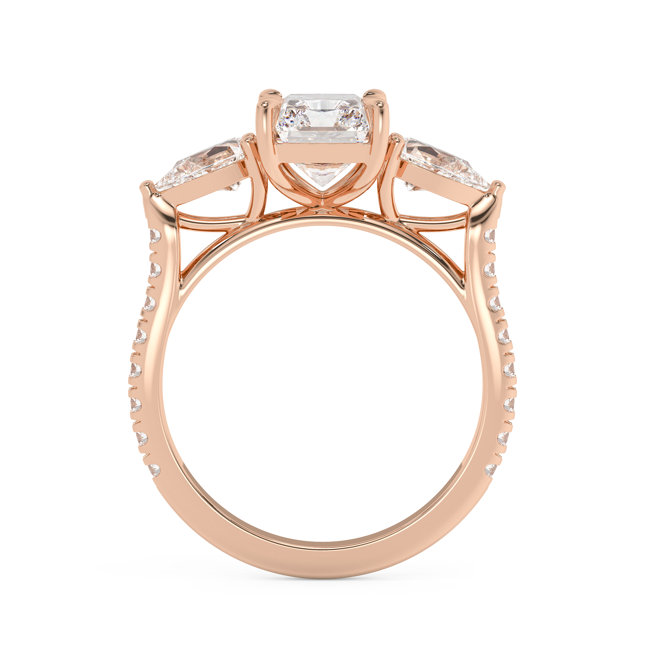 Radiant Three Stone Pave Lab Grown Diamond Engagement Ring