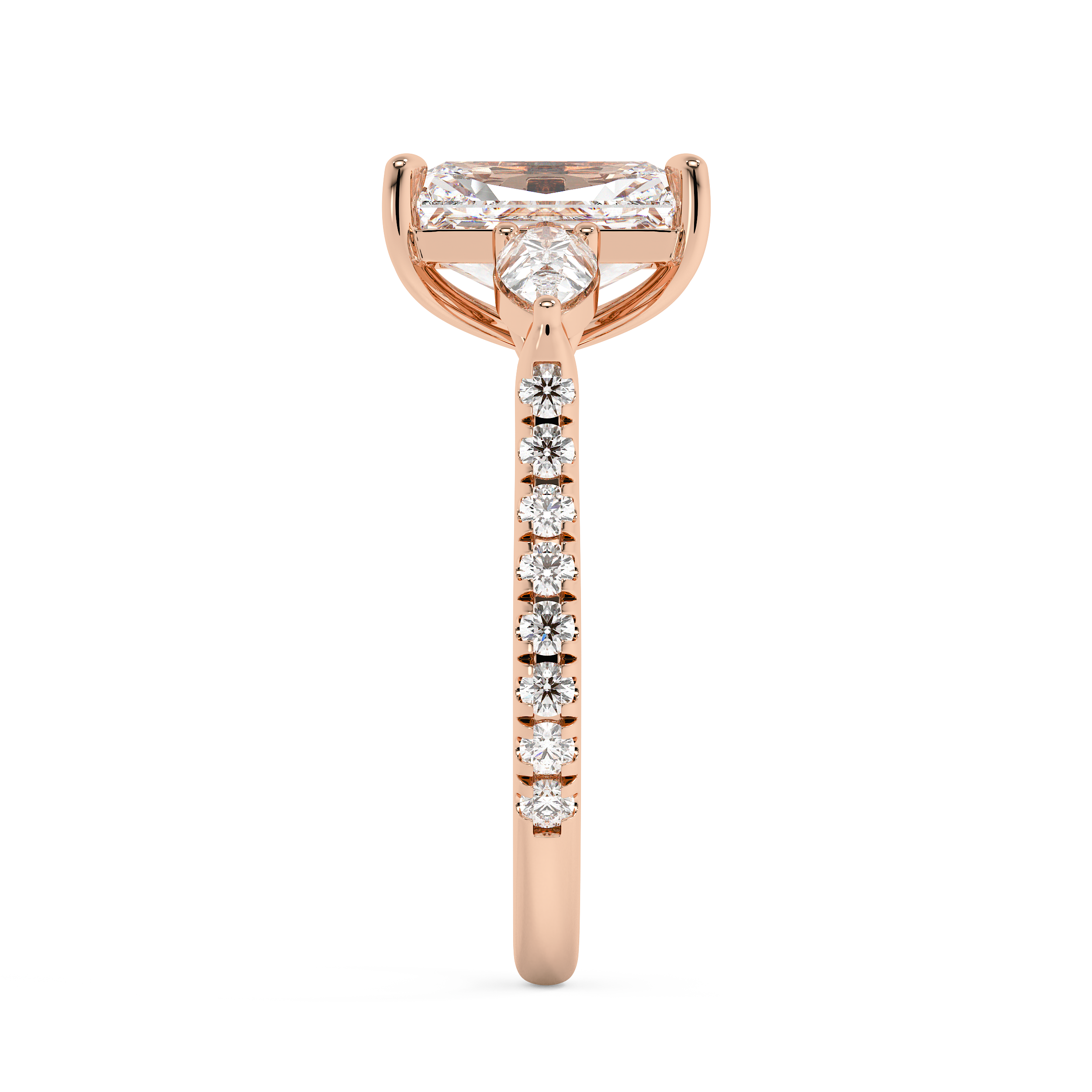 Radiant Three Stone Pave Lab Grown Diamond Engagement Ring