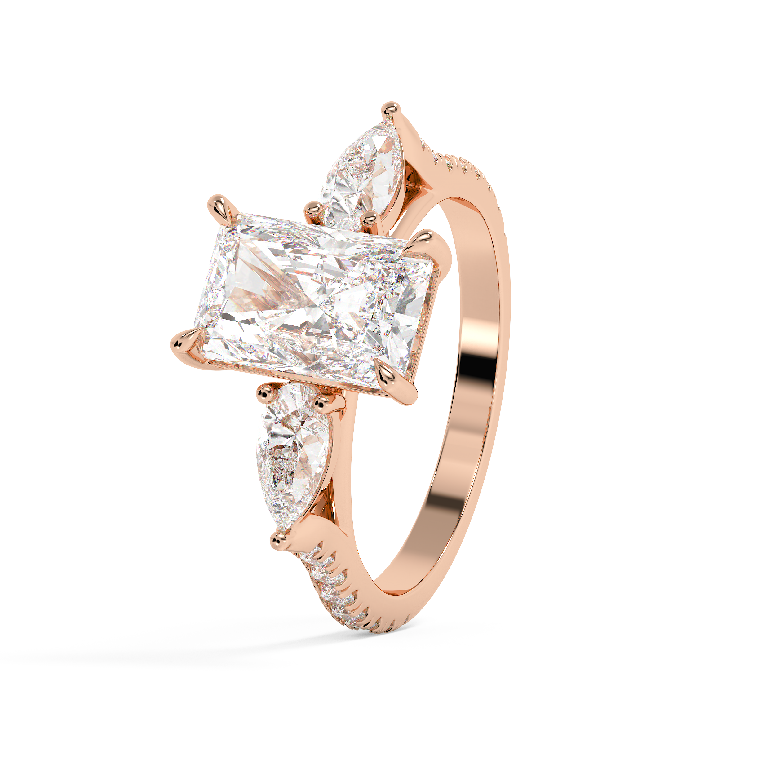 Radiant Three Stone Pave Lab Grown Diamond Engagement Ring